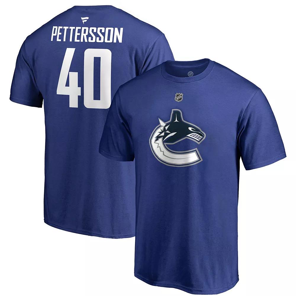 Men's Fanatics Branded Elias Pettersson Blue Vancouver Canucks Team Authentic Stack Name & Number T-Shirt,  Product Image