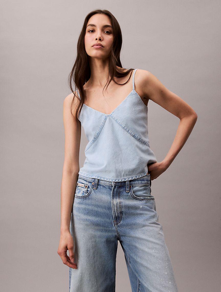 Cotton Linen Blend Denim Tank Top Product Image
