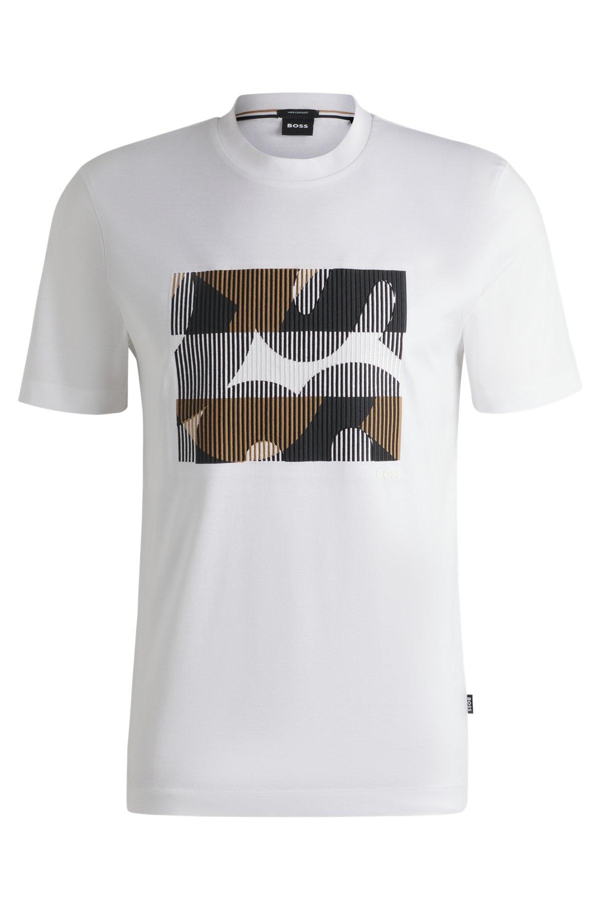 BOSS - Mercerized-cotton T-shirt with brand artwork - White Product Image