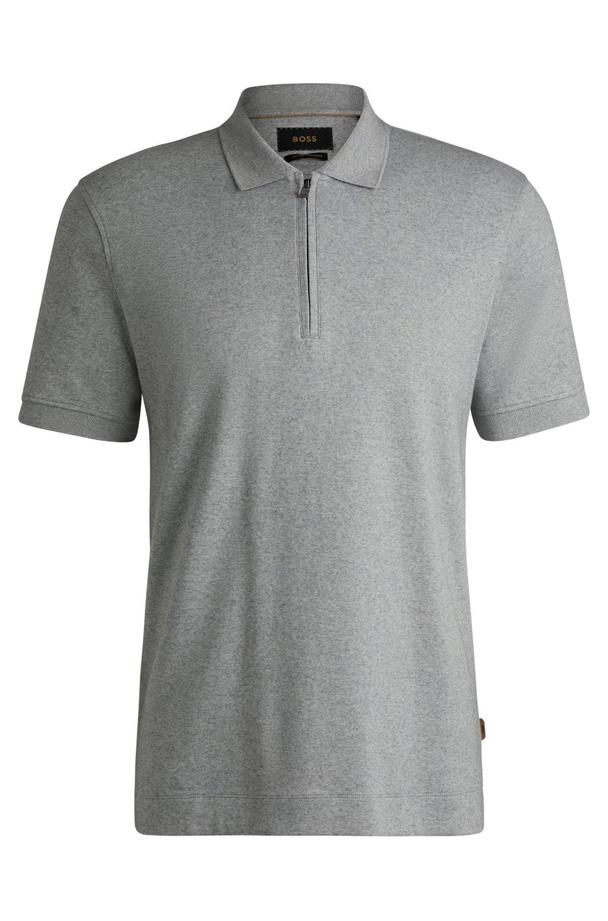 Zip-neck polo shirt in cotton and cashmere Product Image