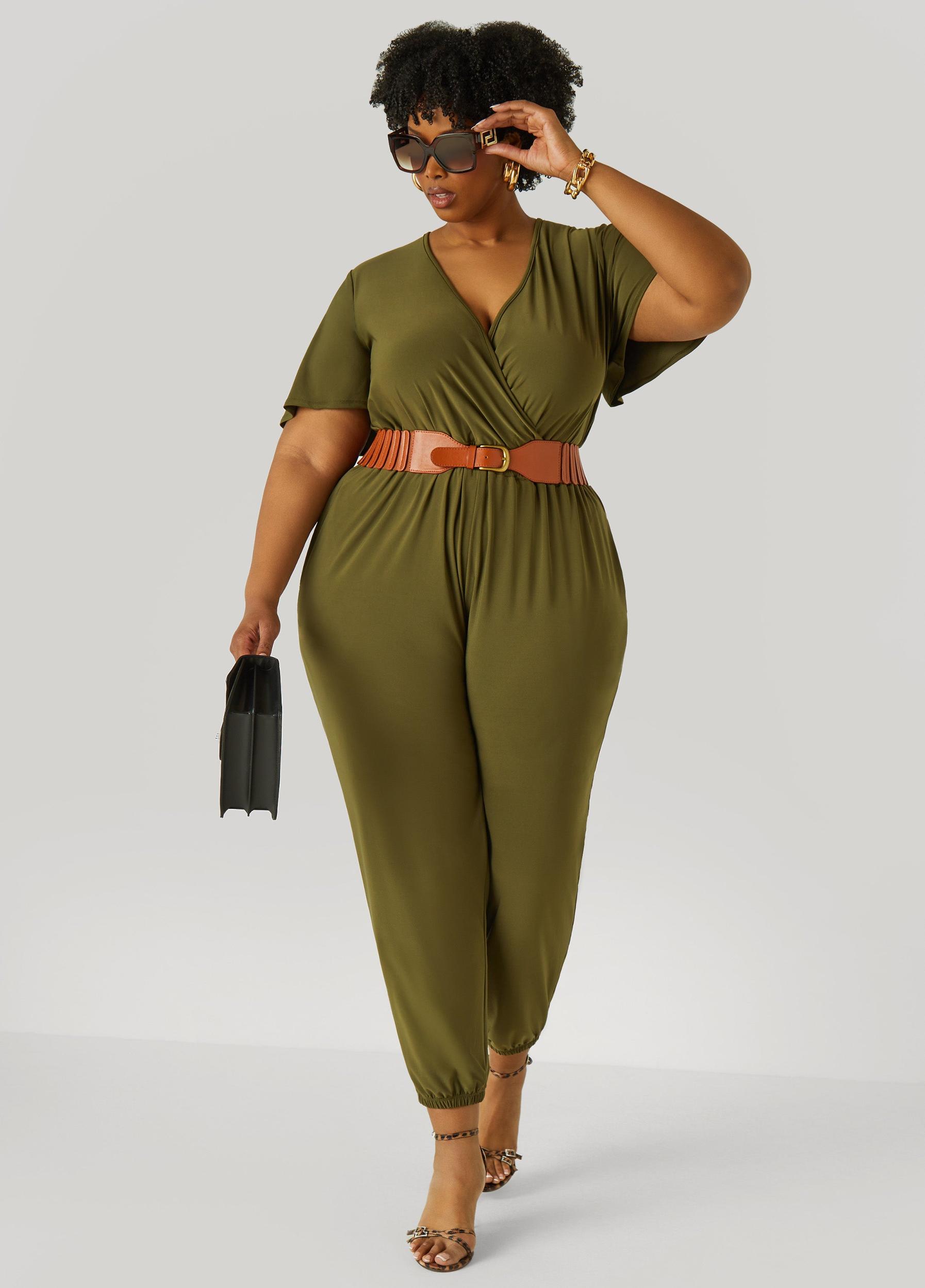Faux Wrap Stretch Knit Jumpsuit Product Image