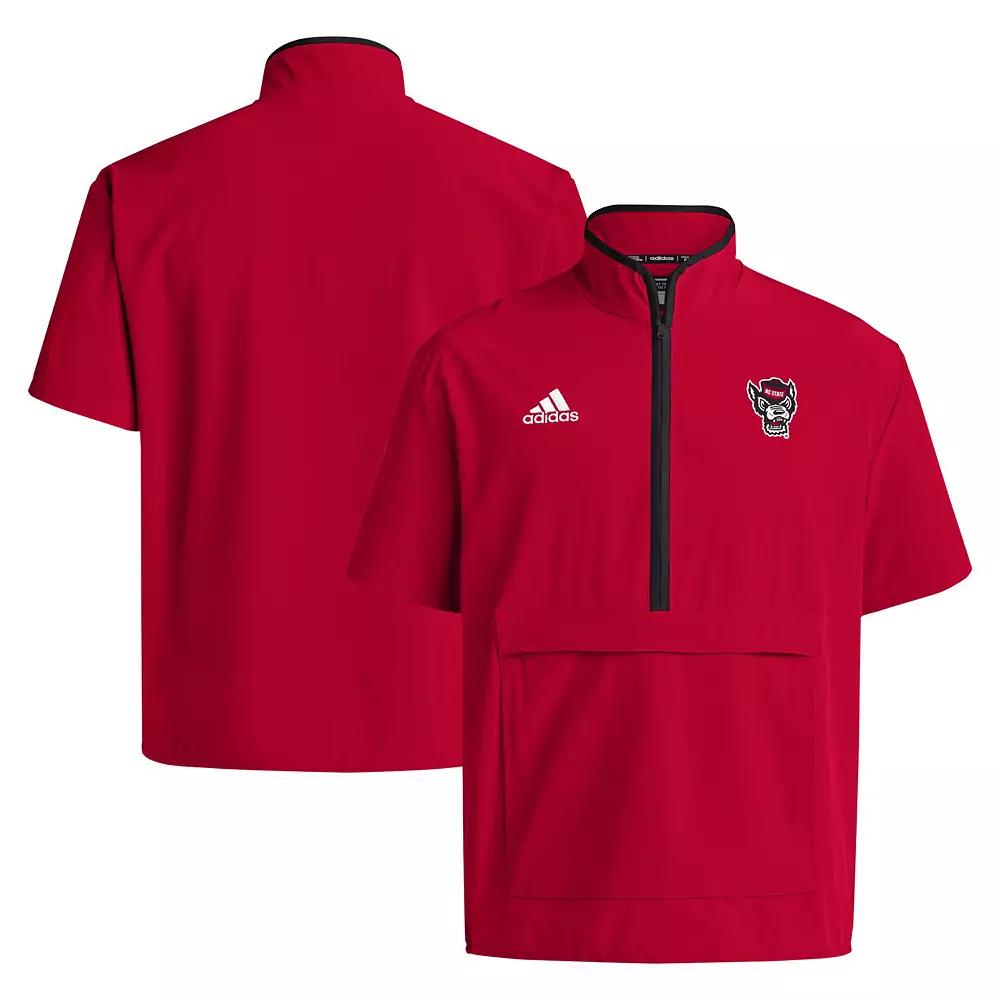 Men's adidas Red NC State Wolfpack 2024 Coaches Sideline Half-Zip Short Sleeve Jacket,  Product Image