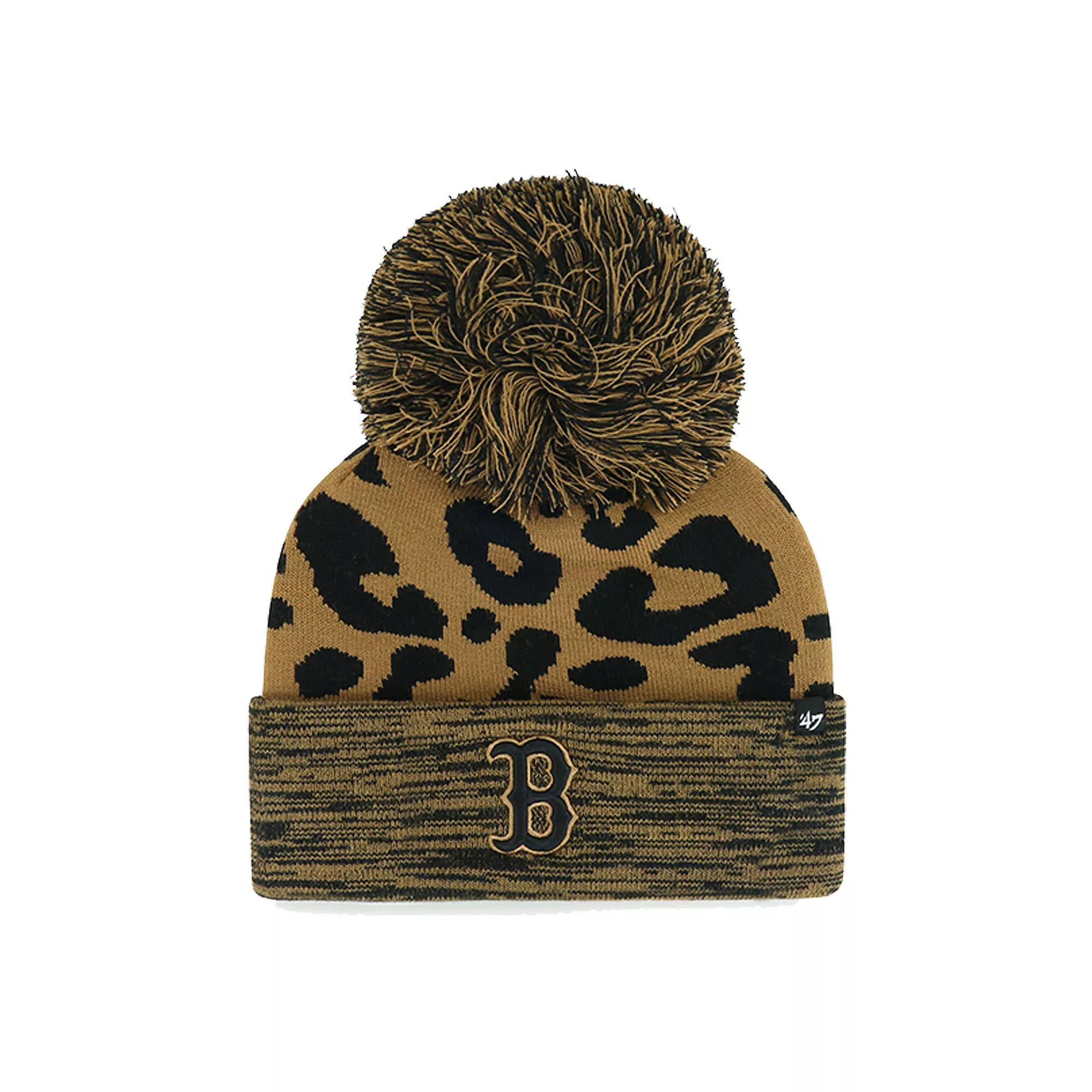 Women's '47 Boston Red Sox Leopard Rosette Cuffed Knit Hat with Pom, Brown Product Image