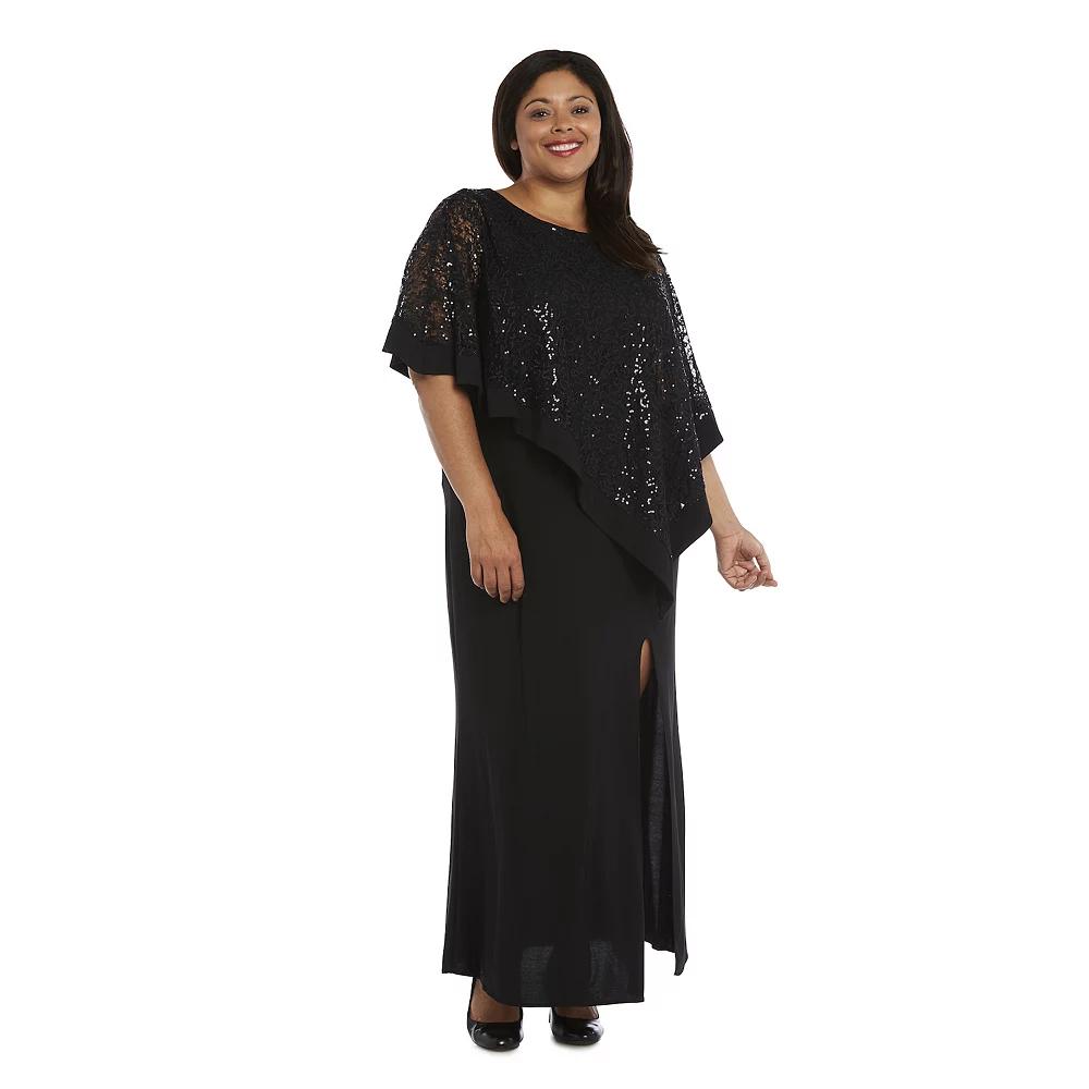 Plus Size R&M Richards Lace Poncho Over Jersey Sheath Dress, Women's, Size: 16 W, Black Product Image