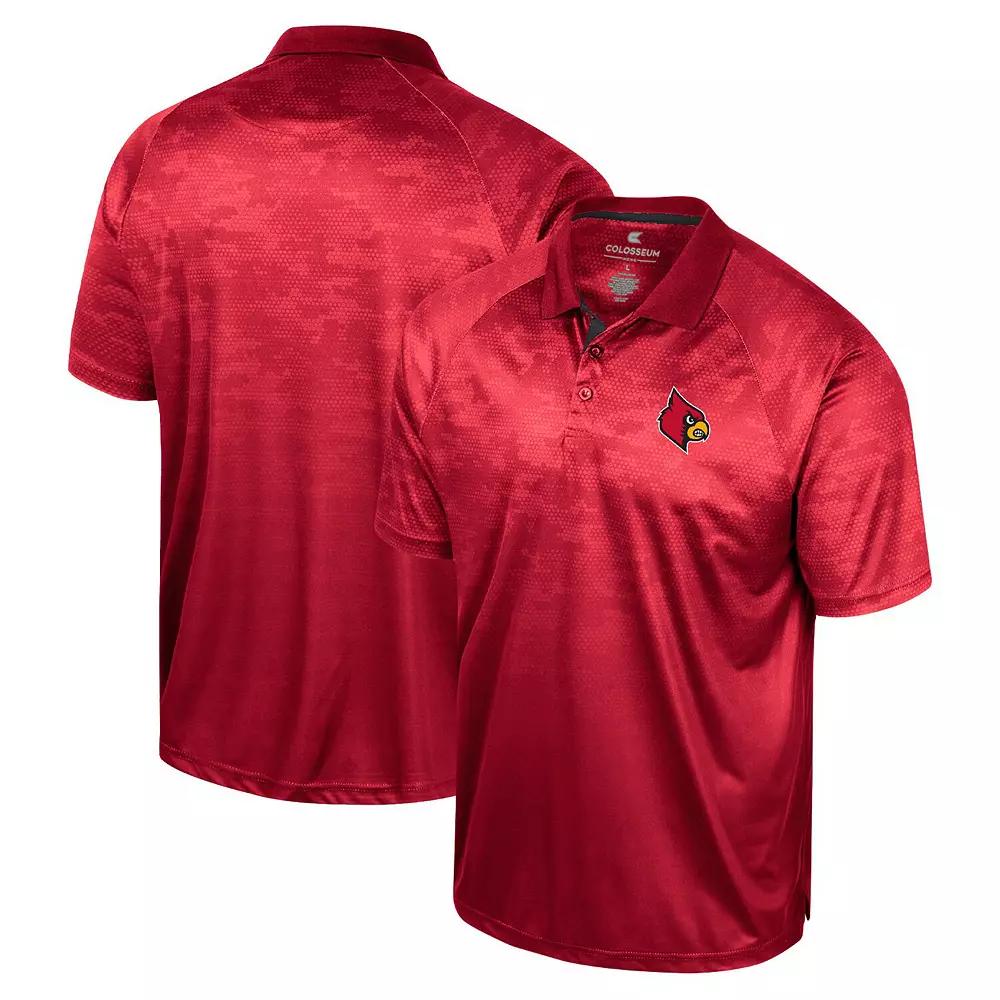 Men's Colosseum Red Louisville Cardinals Honeycomb Raglan Polo,  Product Image