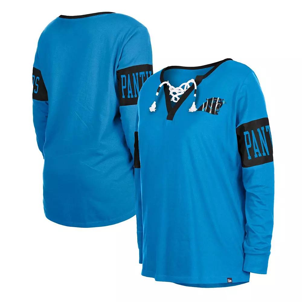 Women's New Era Blue Carolina Panthers Lace-Up Notch Neck Long Sleeve T-Shirt,  Product Image