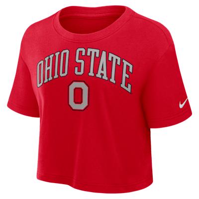 Ohio State Athletic Prep Arch Nike Womens Dri-FIT College Cropped T-Shirt | 01D42FEOH-X0L Product Image