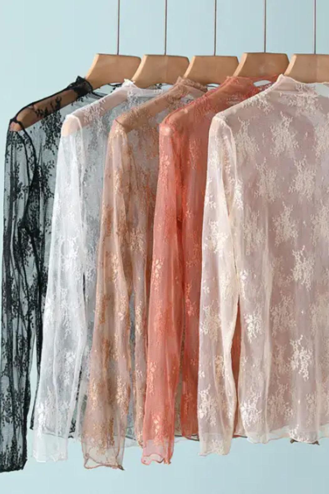 Floral Lace Sheer Mesh Layering See Through Top Product Image