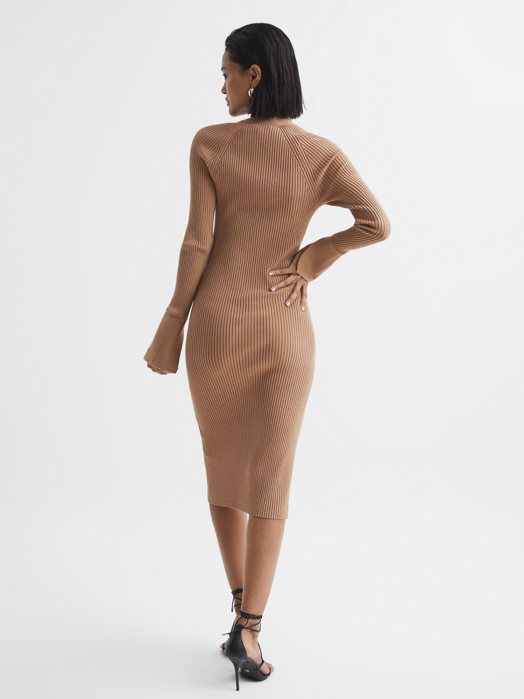 Rib-Knitted Midi Dress in Camel Product Image