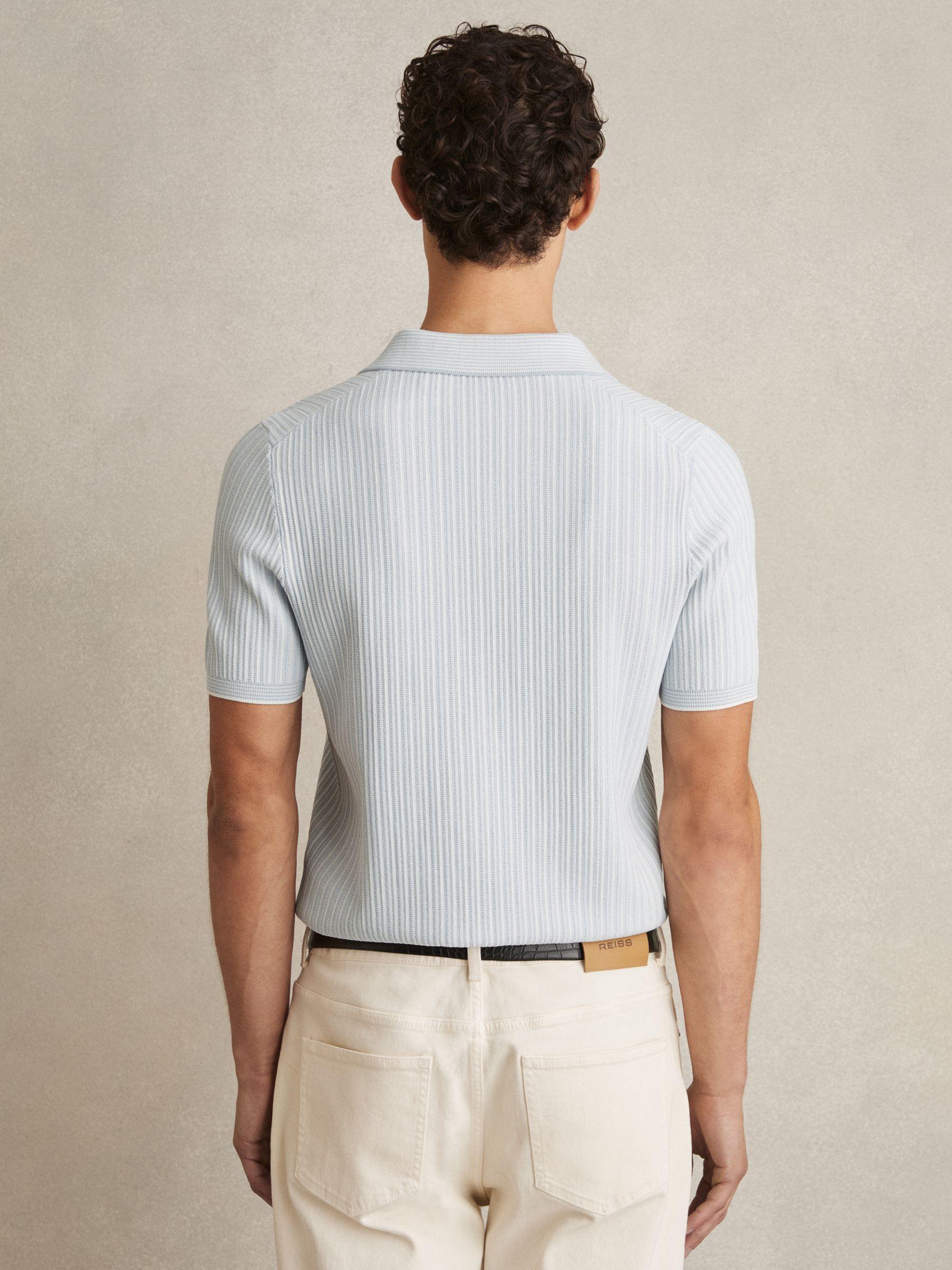 Open-Collar Textured Polo Shirt in Soft Blue/White Product Image