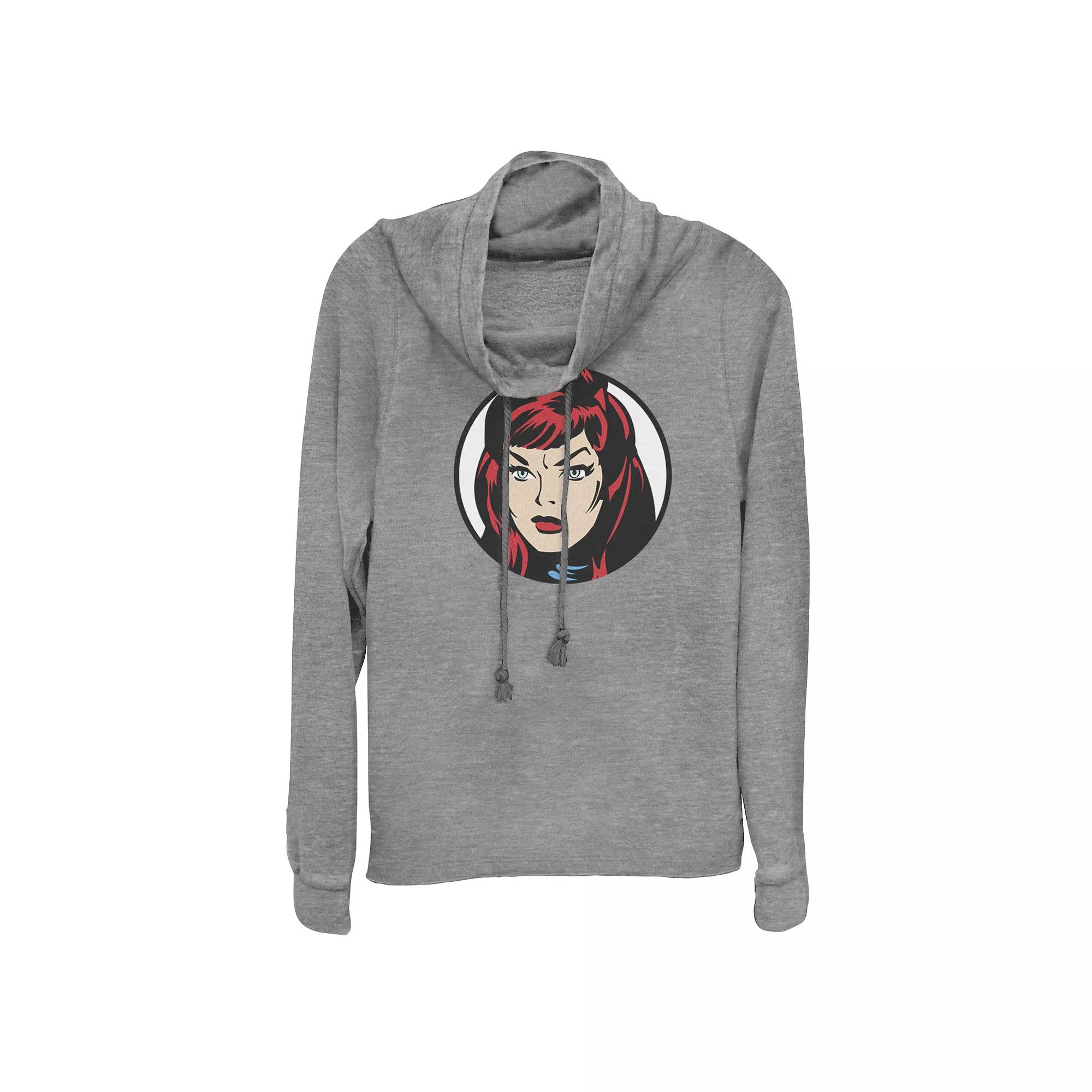 Juniors' Marvel Black Widow Face Cowlneck Graphic Lightweight Long Sleeve, Girl's, Size: Small, Gray Grey Product Image