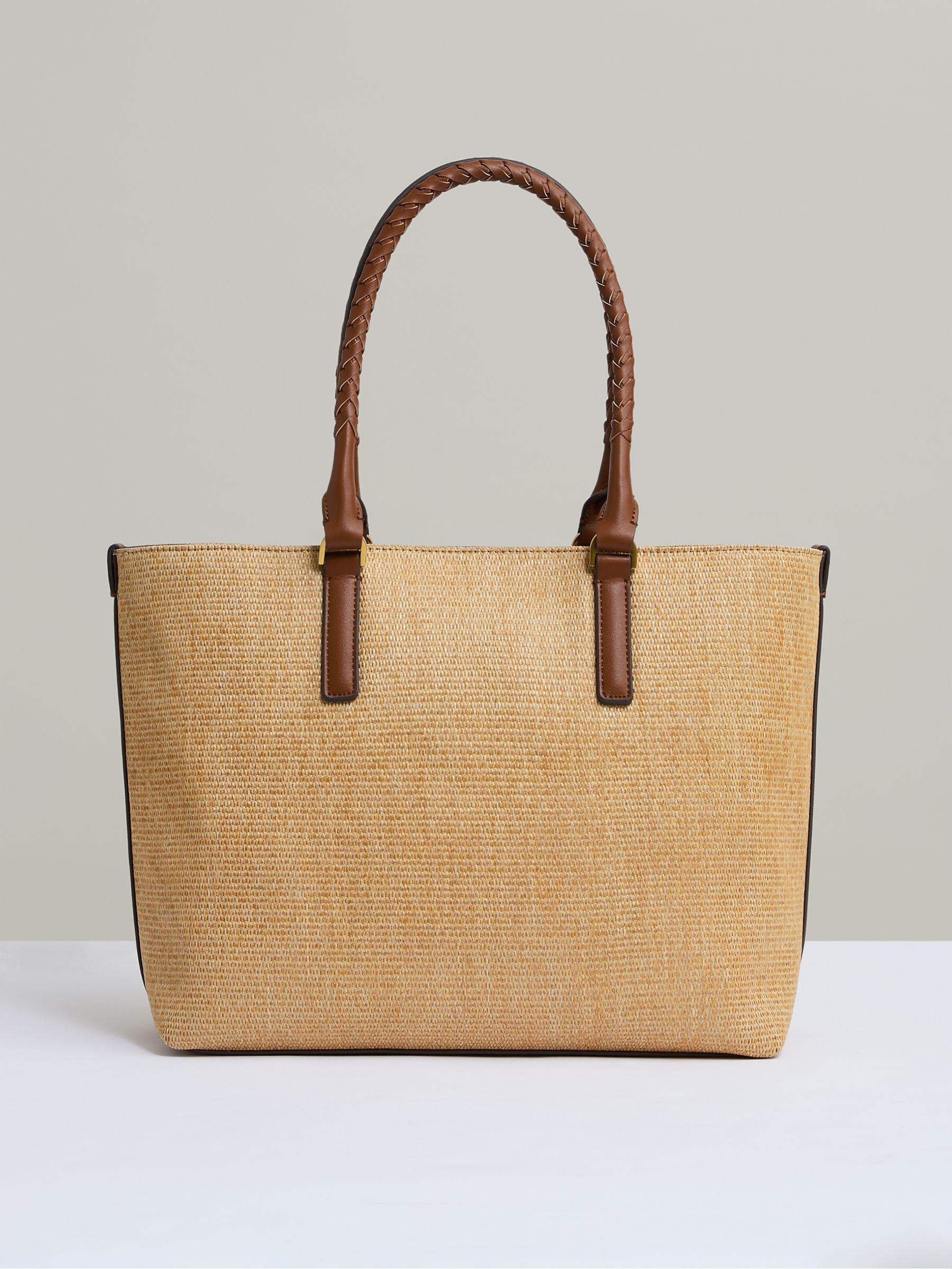 Raffia Braided Strap Tote Bag in Tan Product Image