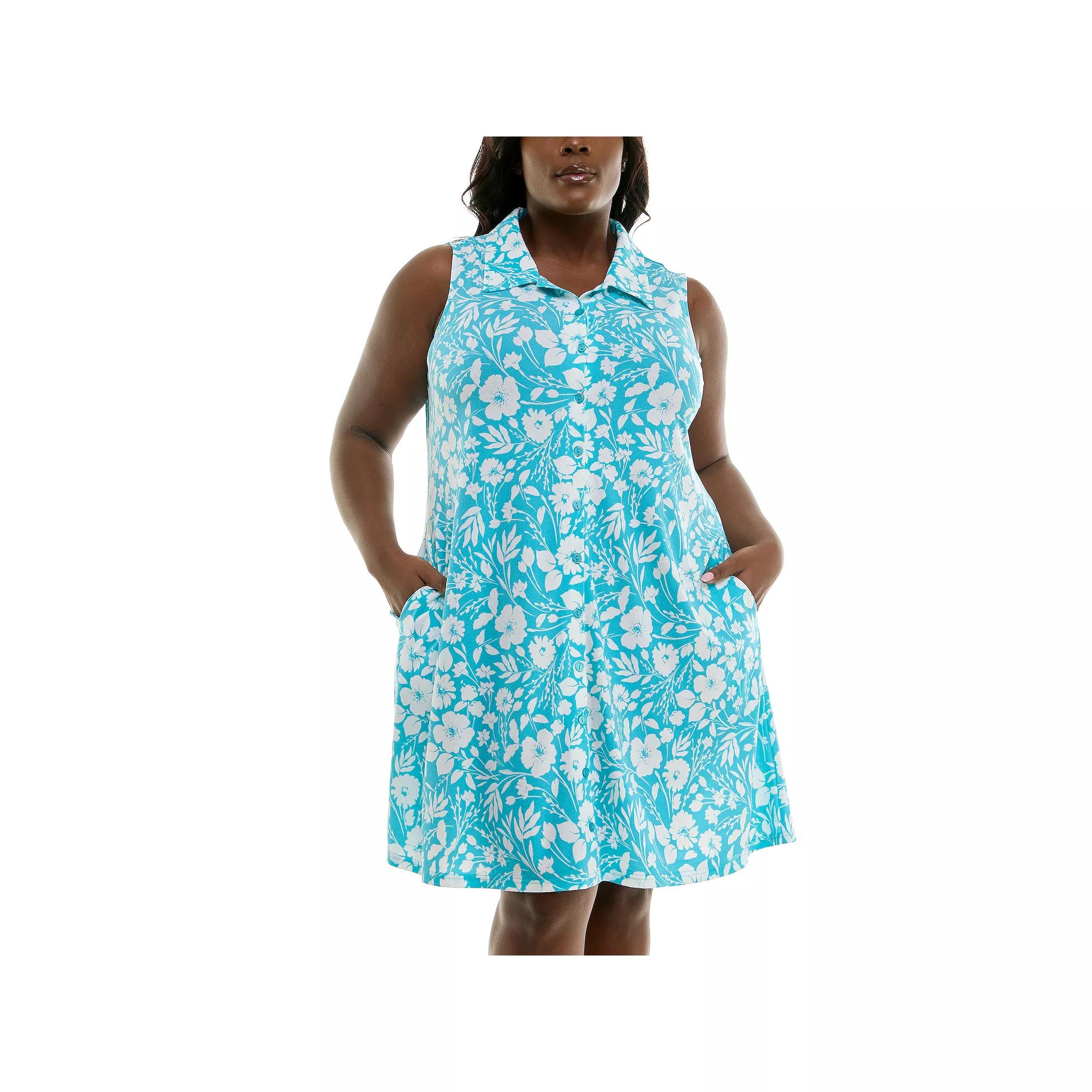 Plus Size Nina Leonard Button Front Pocket Dress, Womens Product Image