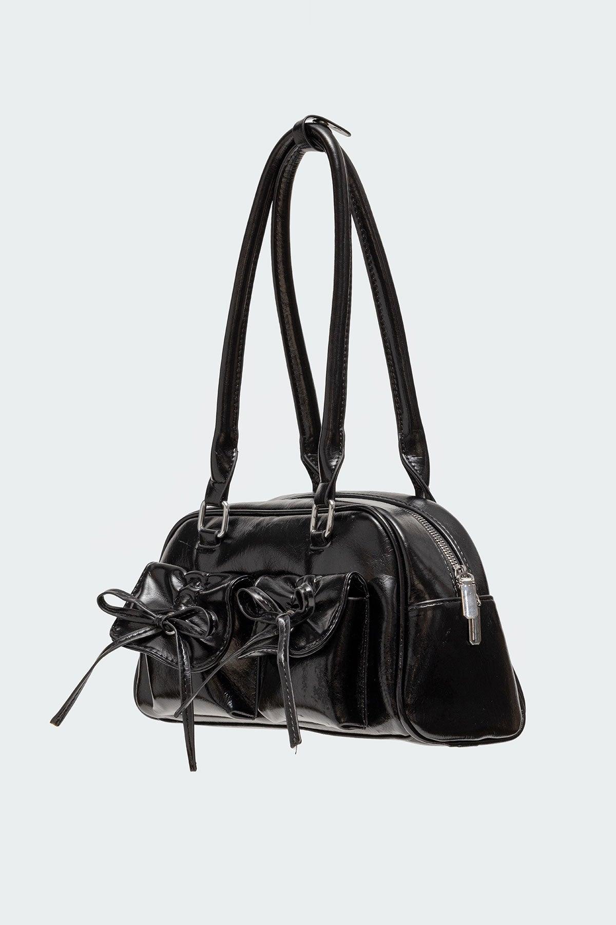 Bow Pocket Faux Leather Shoulder Bag Product Image