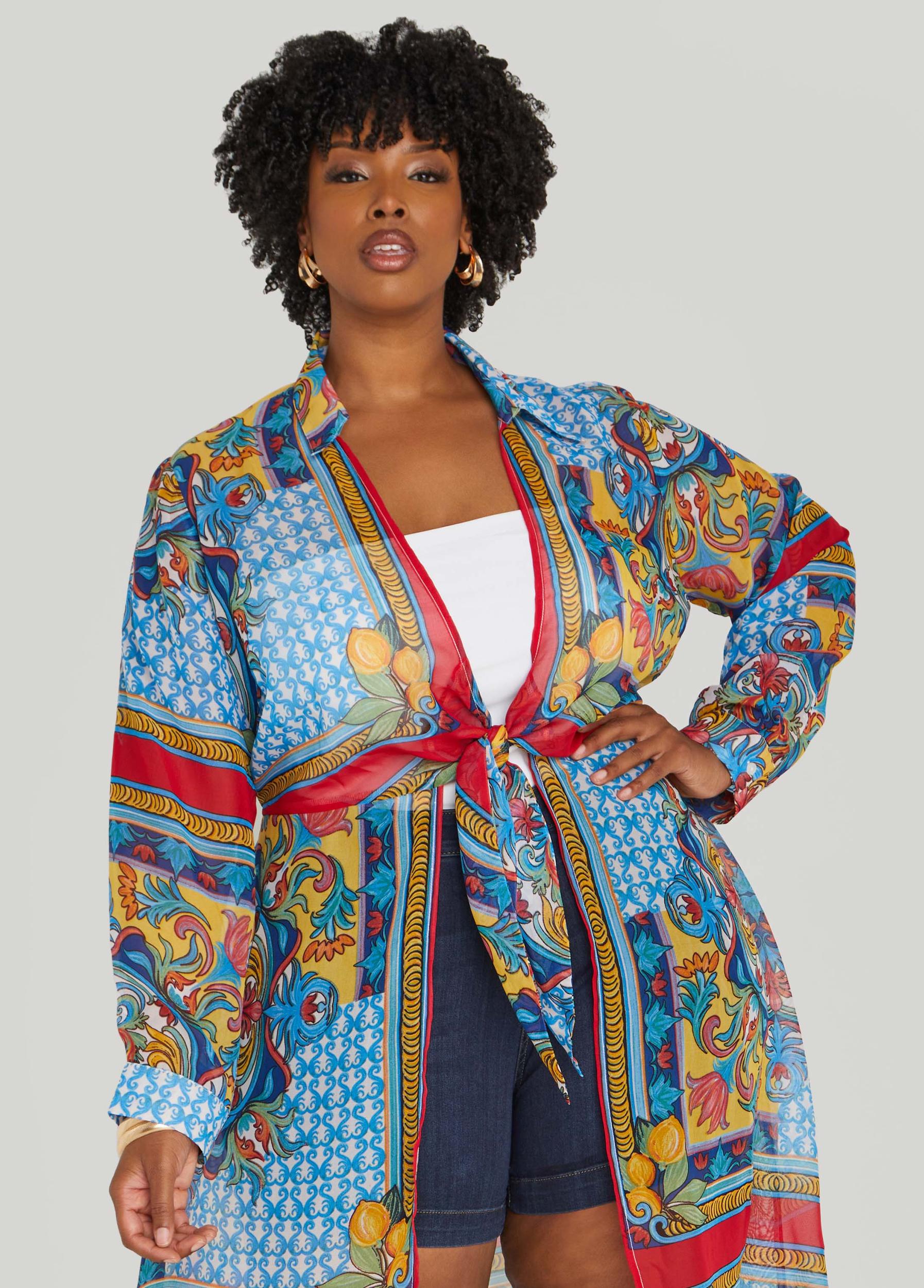 Plus Size Scarf Print Duster Ashley Stewart Product Image