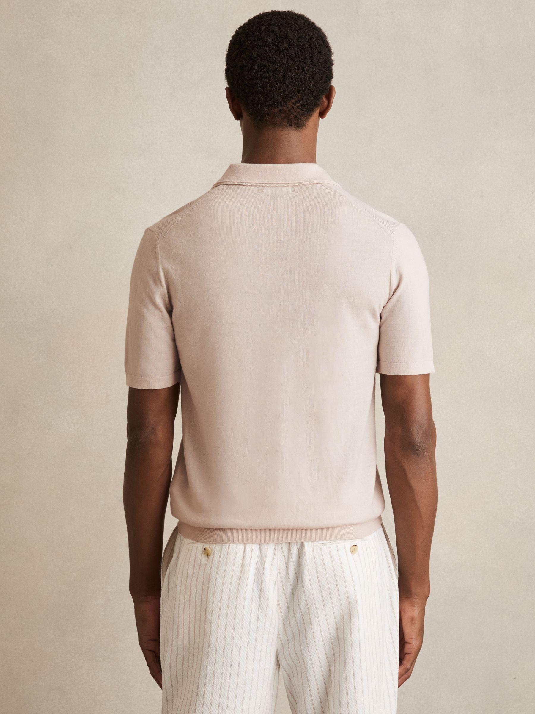 Merino Wool Open-Collar Polo Shirt in Beige Product Image