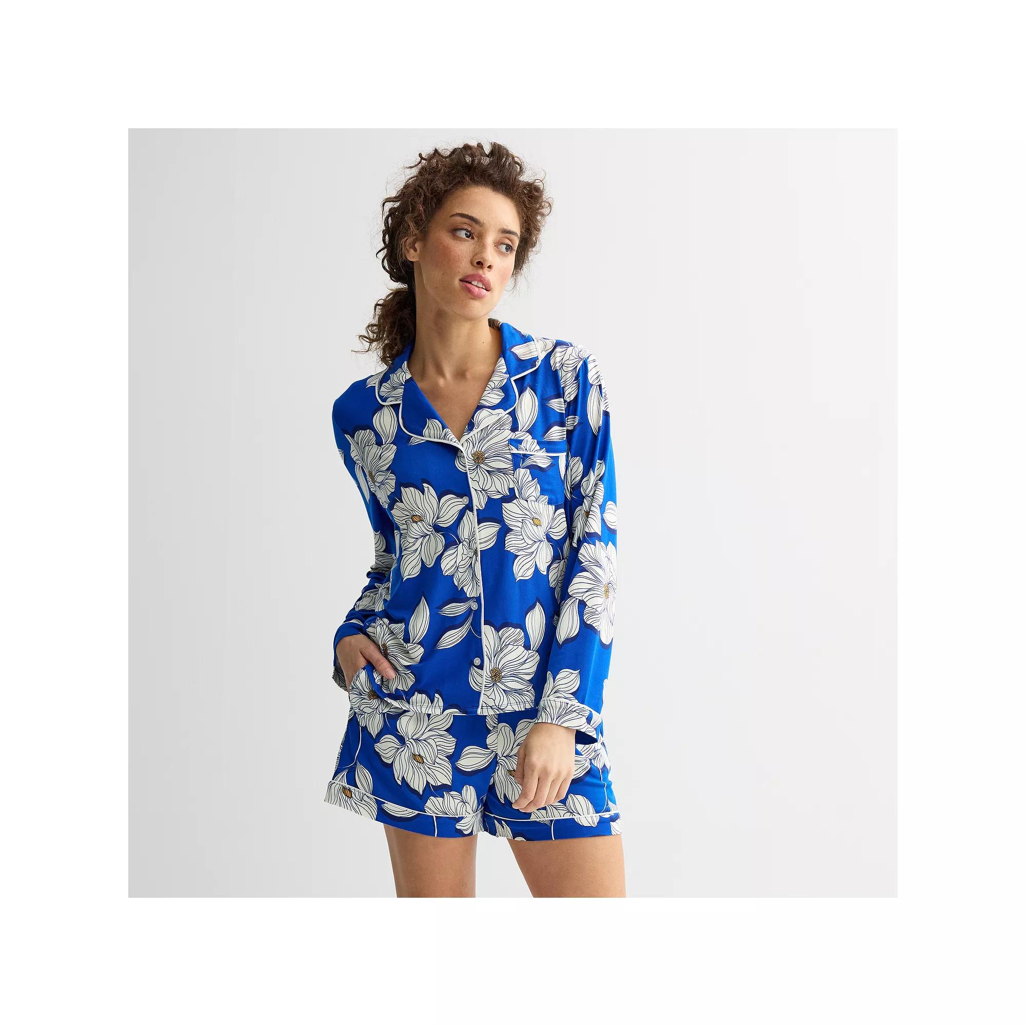 Womens Draper James 2-Piece Cozy Long Sleeve Pajama Top and Pajama Shorts Set Product Image