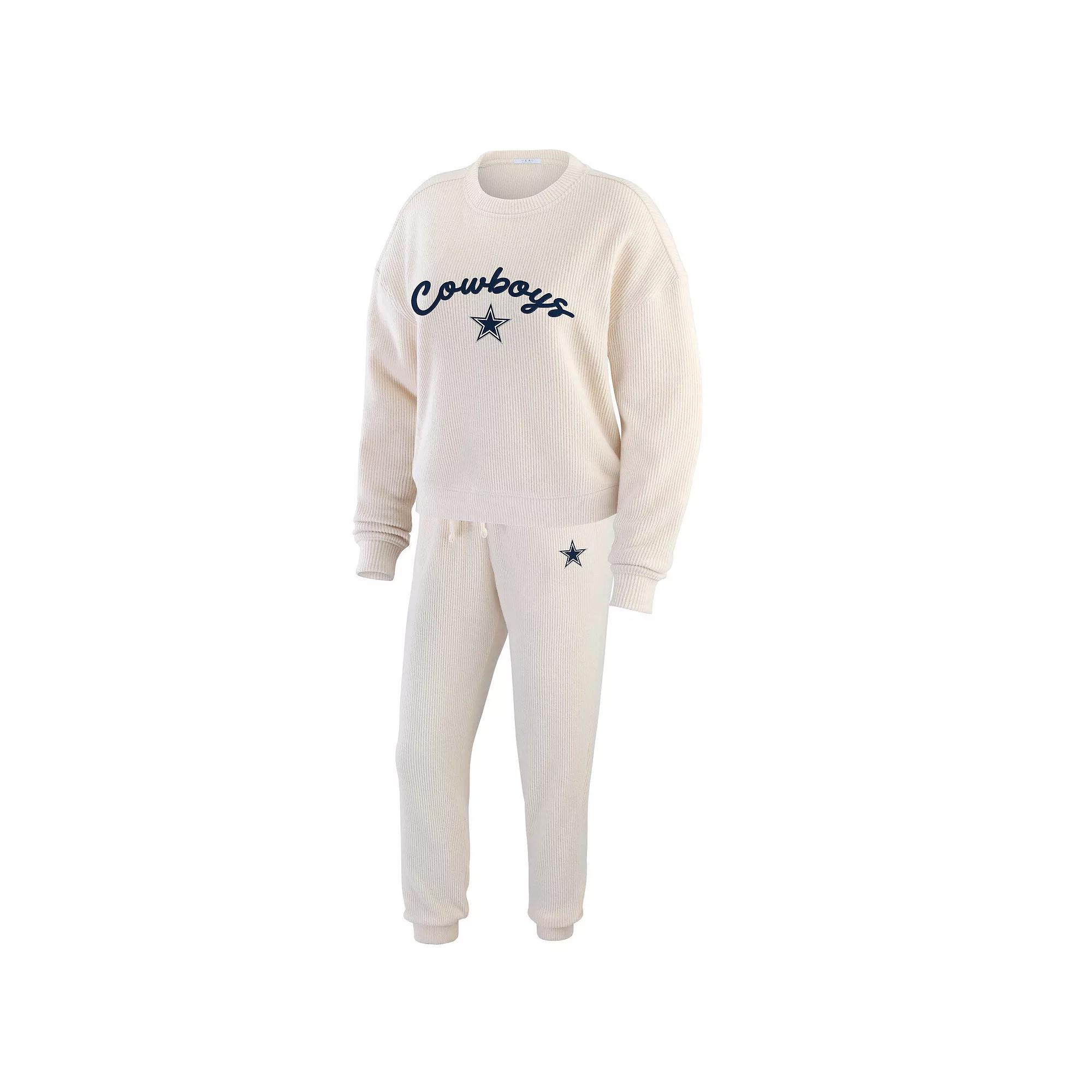 Women's WEAR by Erin Andrews  Oatmeal Dallas Cowboys Plus Size Rib-Knit Long Sleeve T-Shirt & Pants Lounge Set, Size: 4XL, Team Product Image