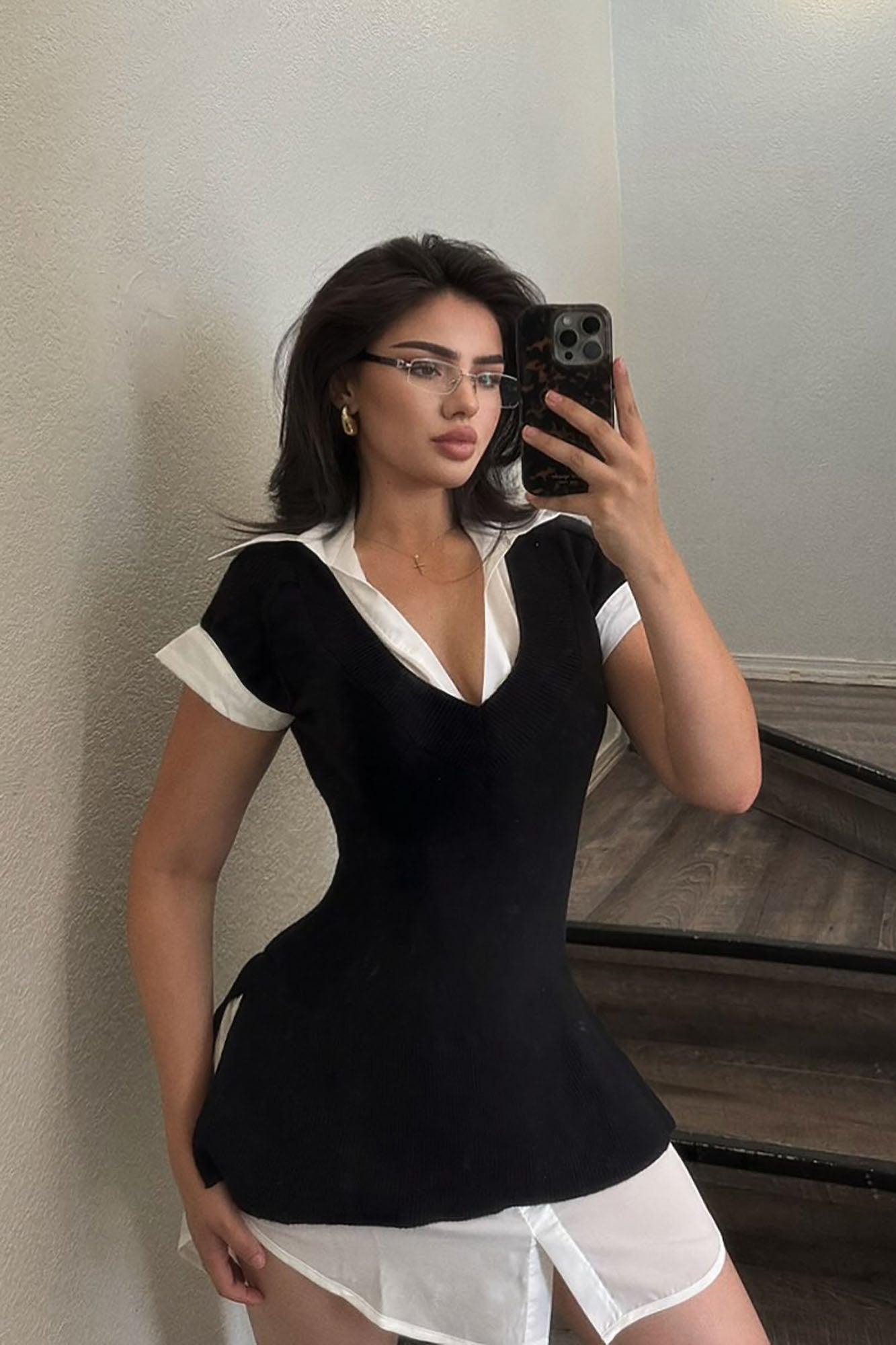 Tali Button Up Sweater Mini Dress - Black/White Female Product Image