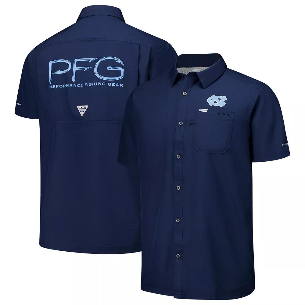 Men's Columbia Navy North Carolina Tar Heels PFG Slack Tide Omni-Shade Button-Up Camp Shirt,  Product Image