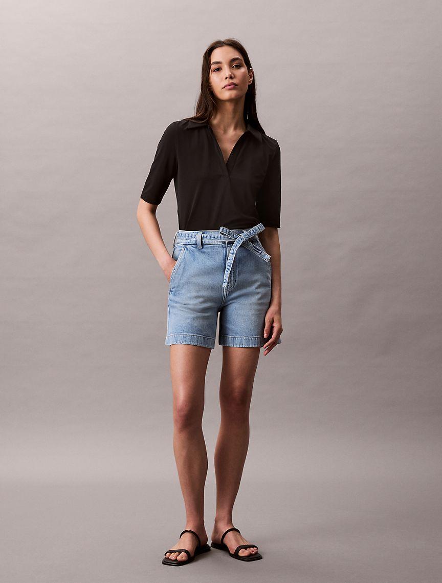Tie Belt Denim Shorts  Product Image