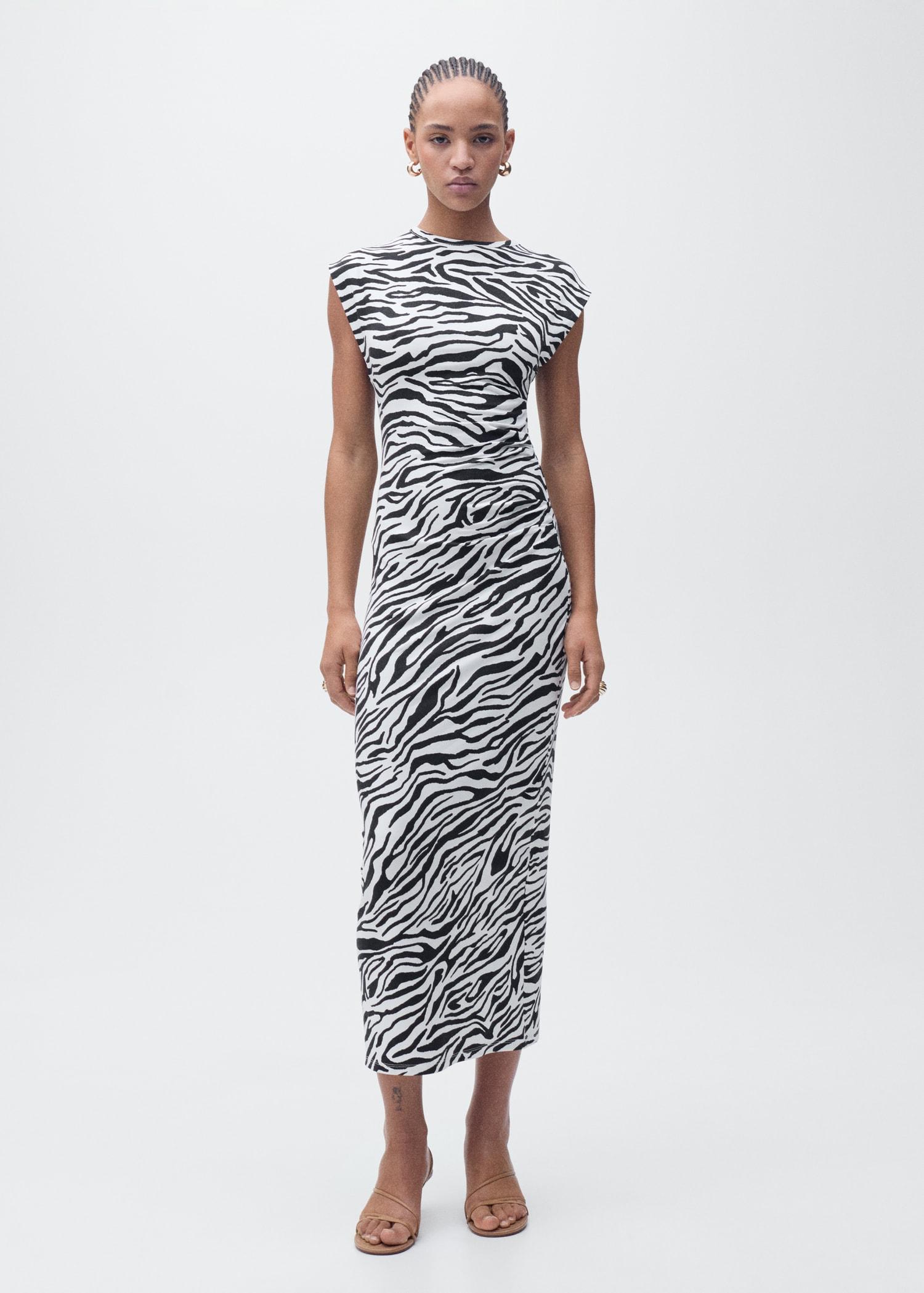 Zebra-print fitted midi-dress - Women | MANGO USA Product Image