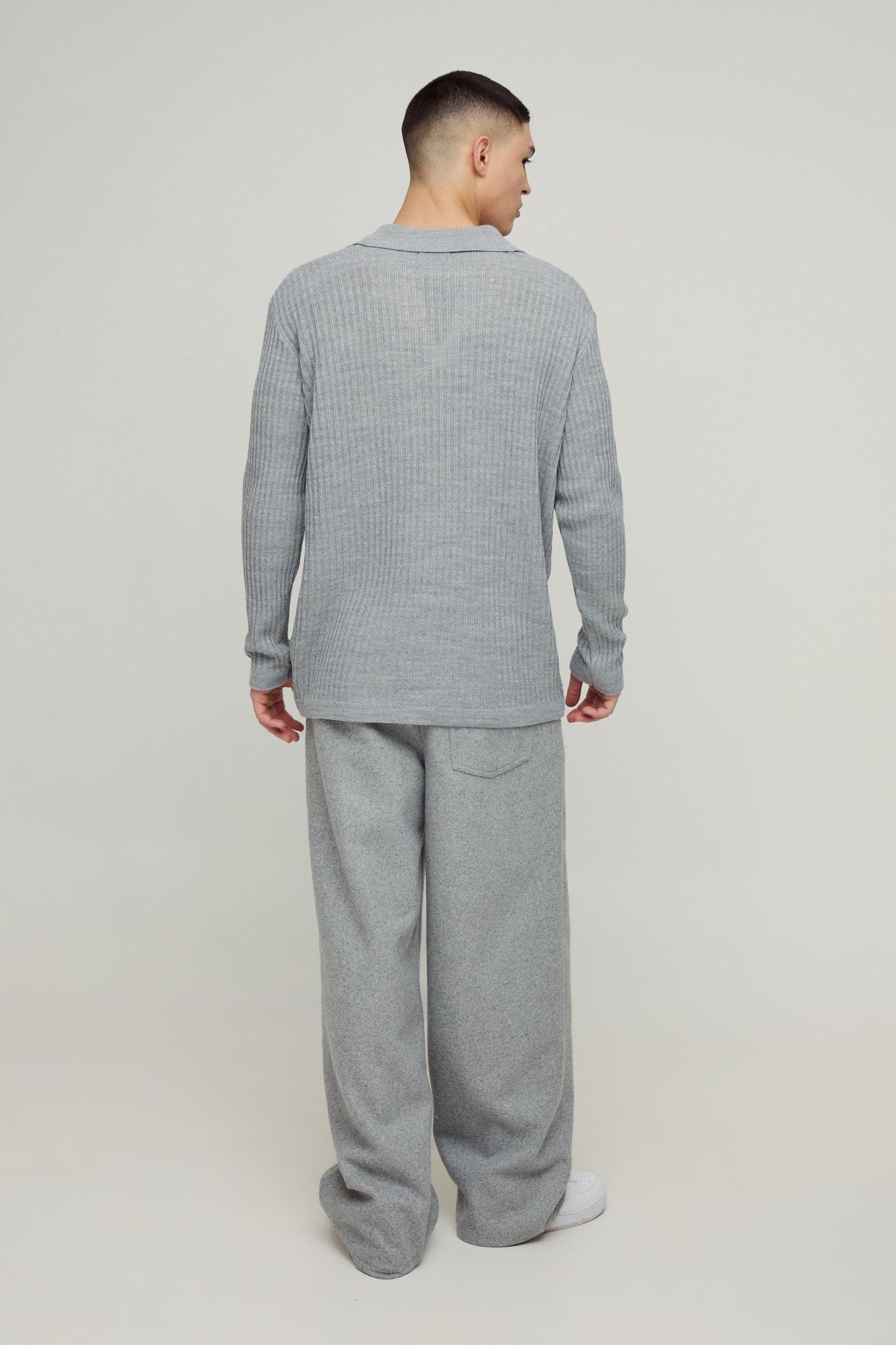 Oversized Ribbed Revere Knitted Polo | boohooMAN USA Product Image