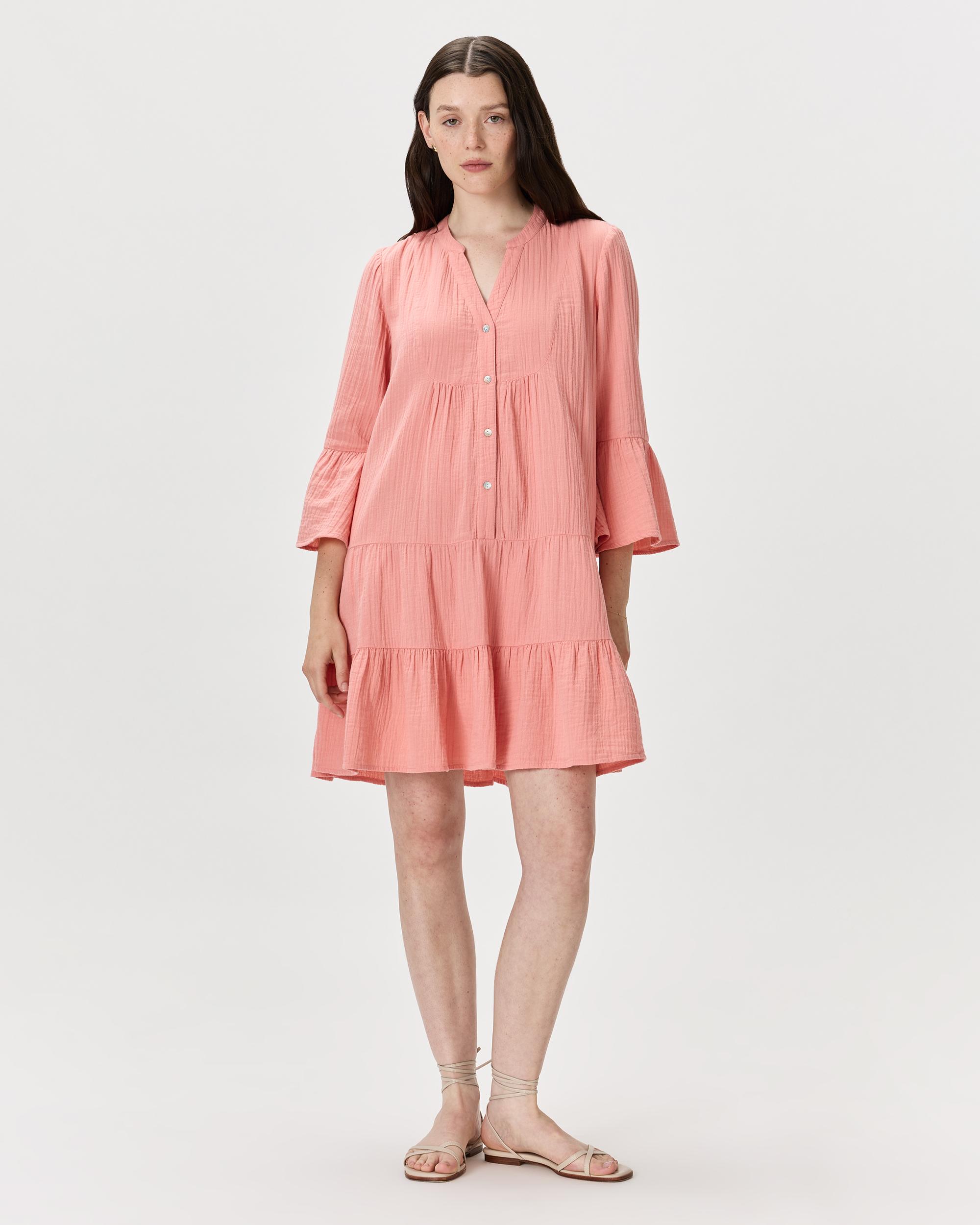 Quince | Women's Gauze Long Sleeve Tiered Mini Dress Organic Cotton Product Image