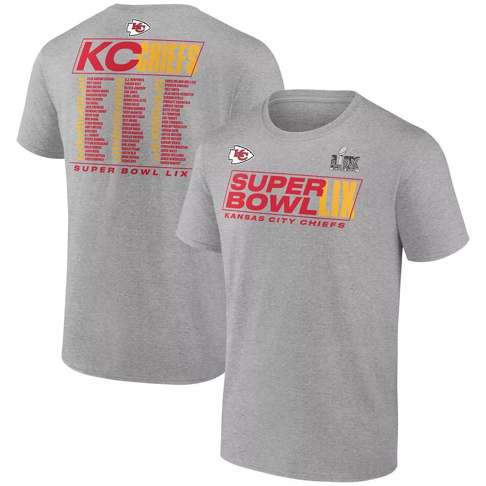 Men's Fanatics  Heather Gray Kansas City Chiefs Super Bowl LIX Roster T-Shirt, Size: Medium, Grey Product Image