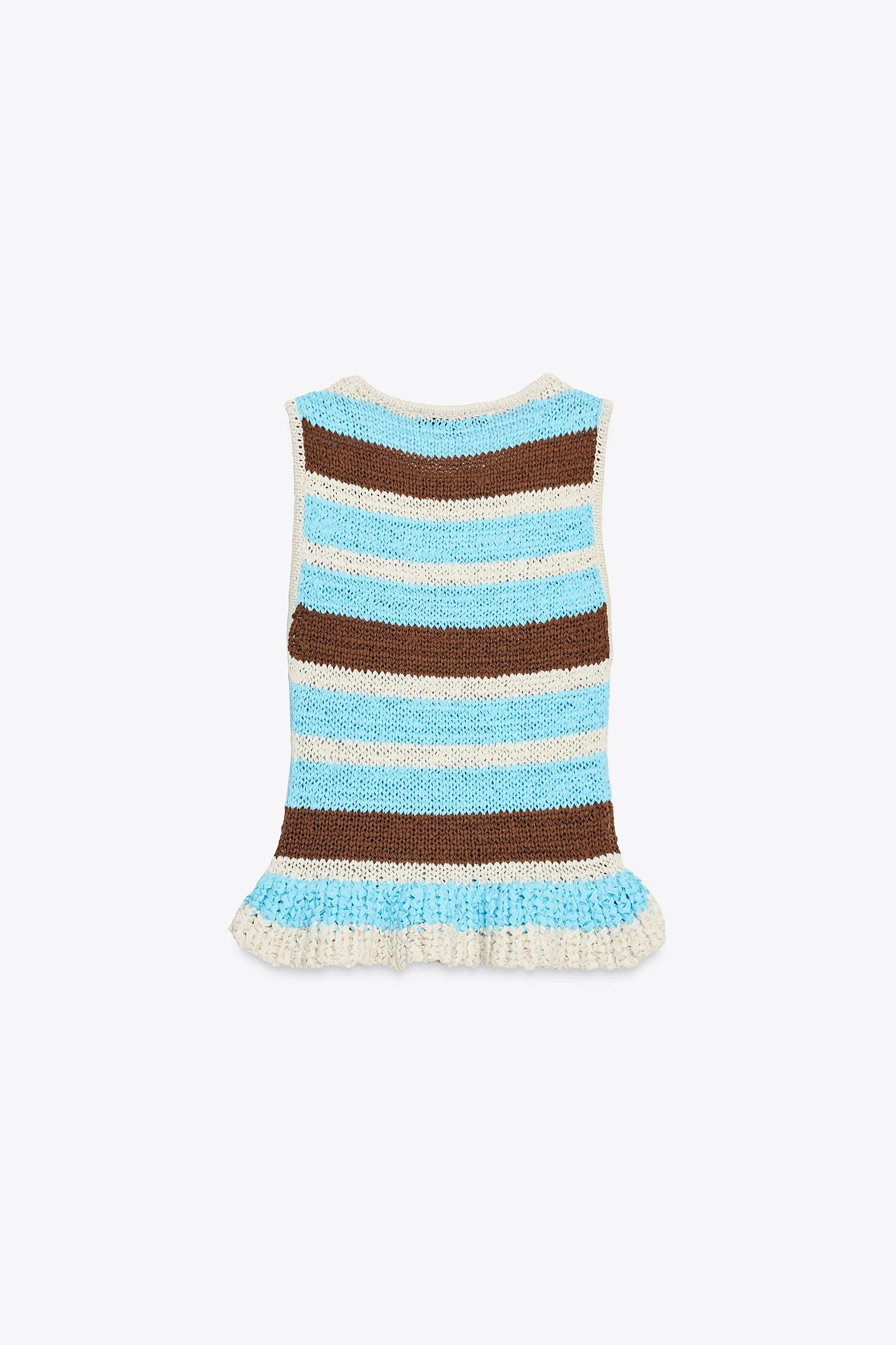 STRIPED KNIT RUFFLE TOP Product Image