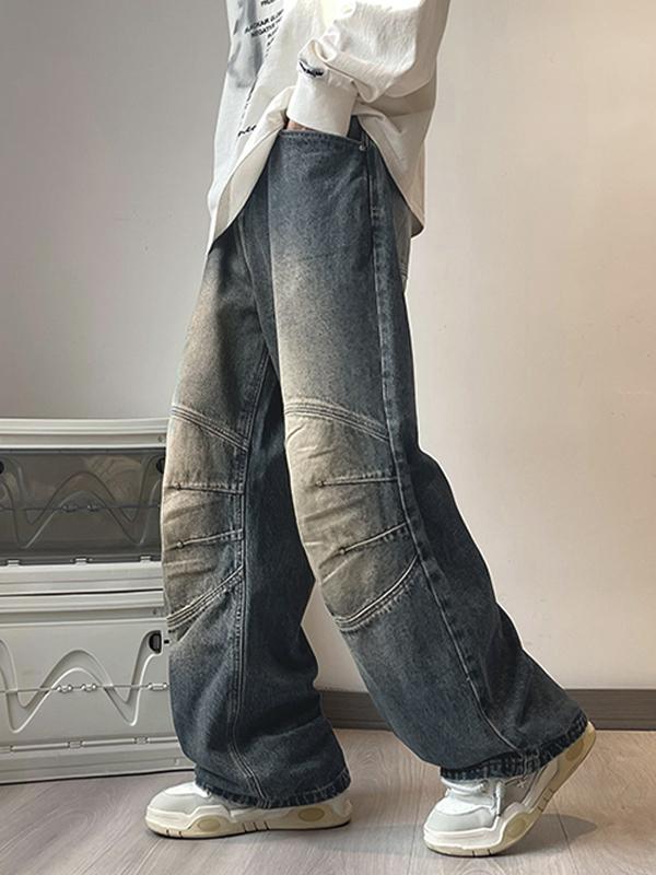 Men's Washed Distressed Ruched Loose Jeans Product Image
