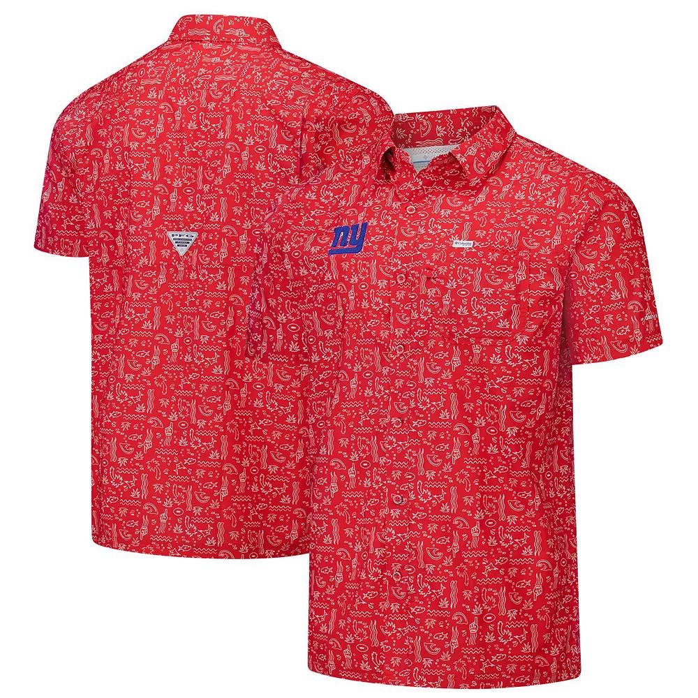 Men's Columbia PFG Red New York Giants Super Slack Tide Omni-Wick Button-Up Shirt,  Product Image