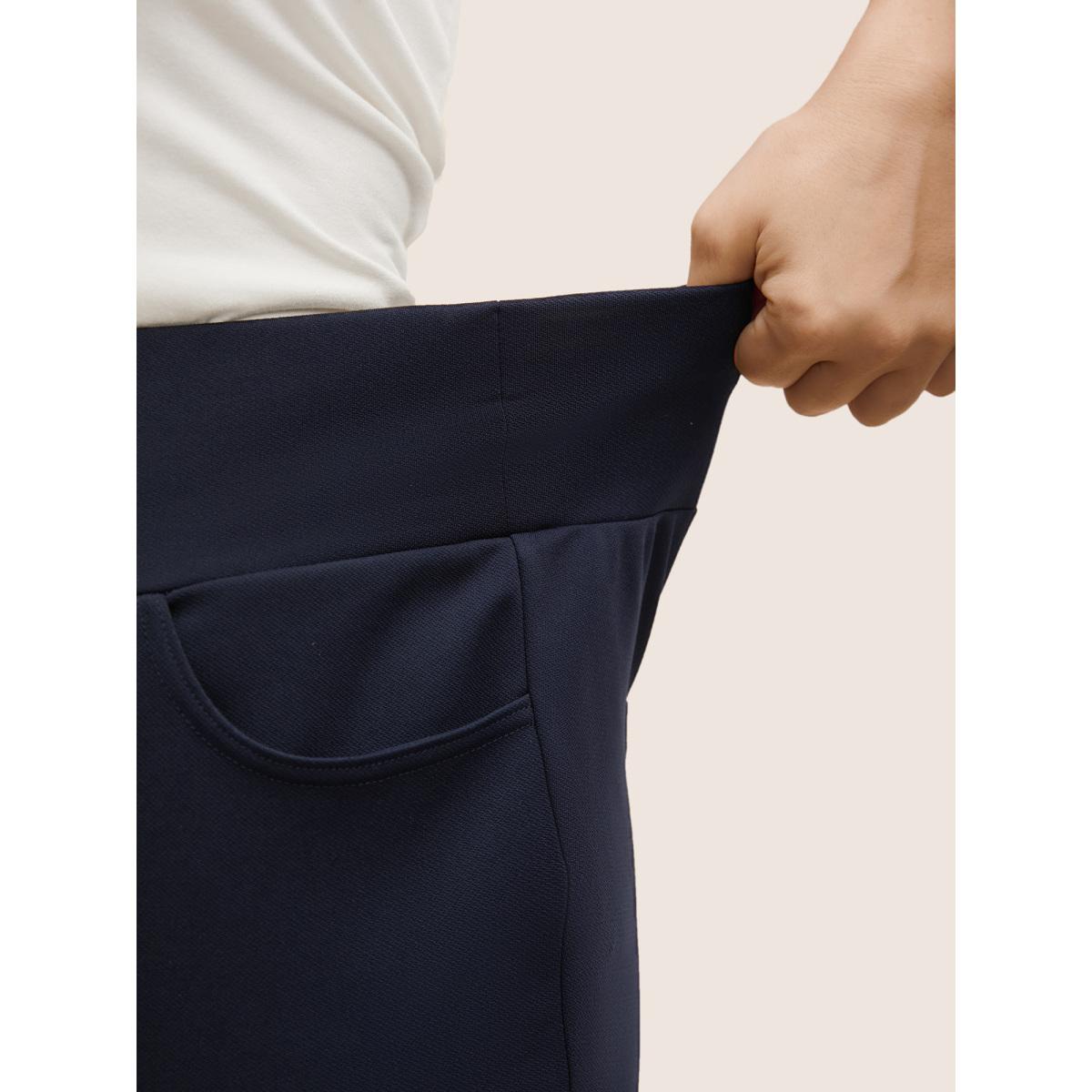 Plus Size High Rise Wideband Waist Bootcut Leggings Women DarkBlue Elegant Medium stretch Bootcut High Rise Everyday Leggings BloomChic 10/M Product Image