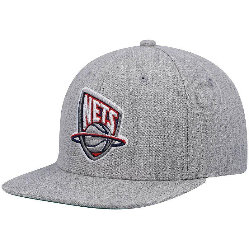 Men's Mitchell & Ness Heathered Gray New Jersey Nets Hardwood Classics Team 2.0 Snapback Hat, Nba Grey Product Image
