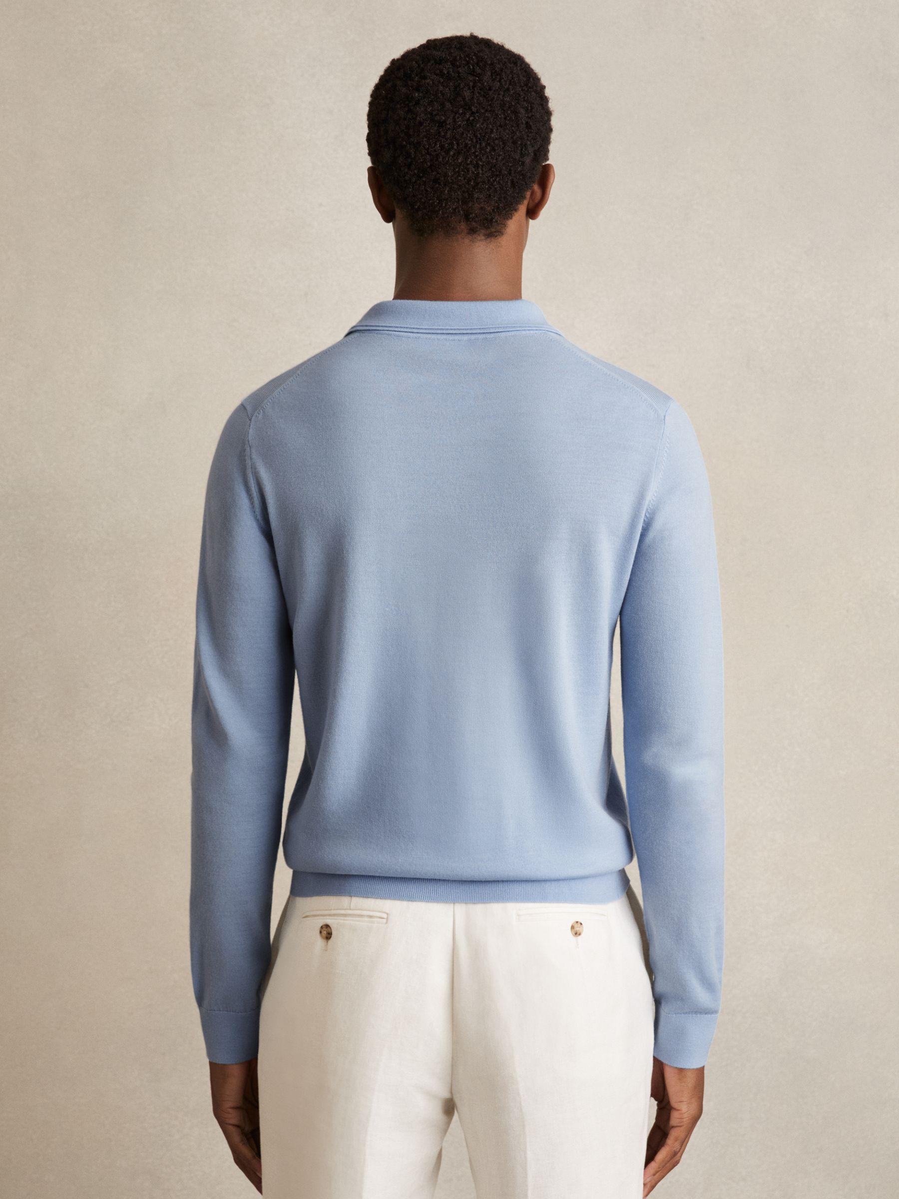 Merino Wool Long Sleeve Polo Shirt in Soft Blue Product Image