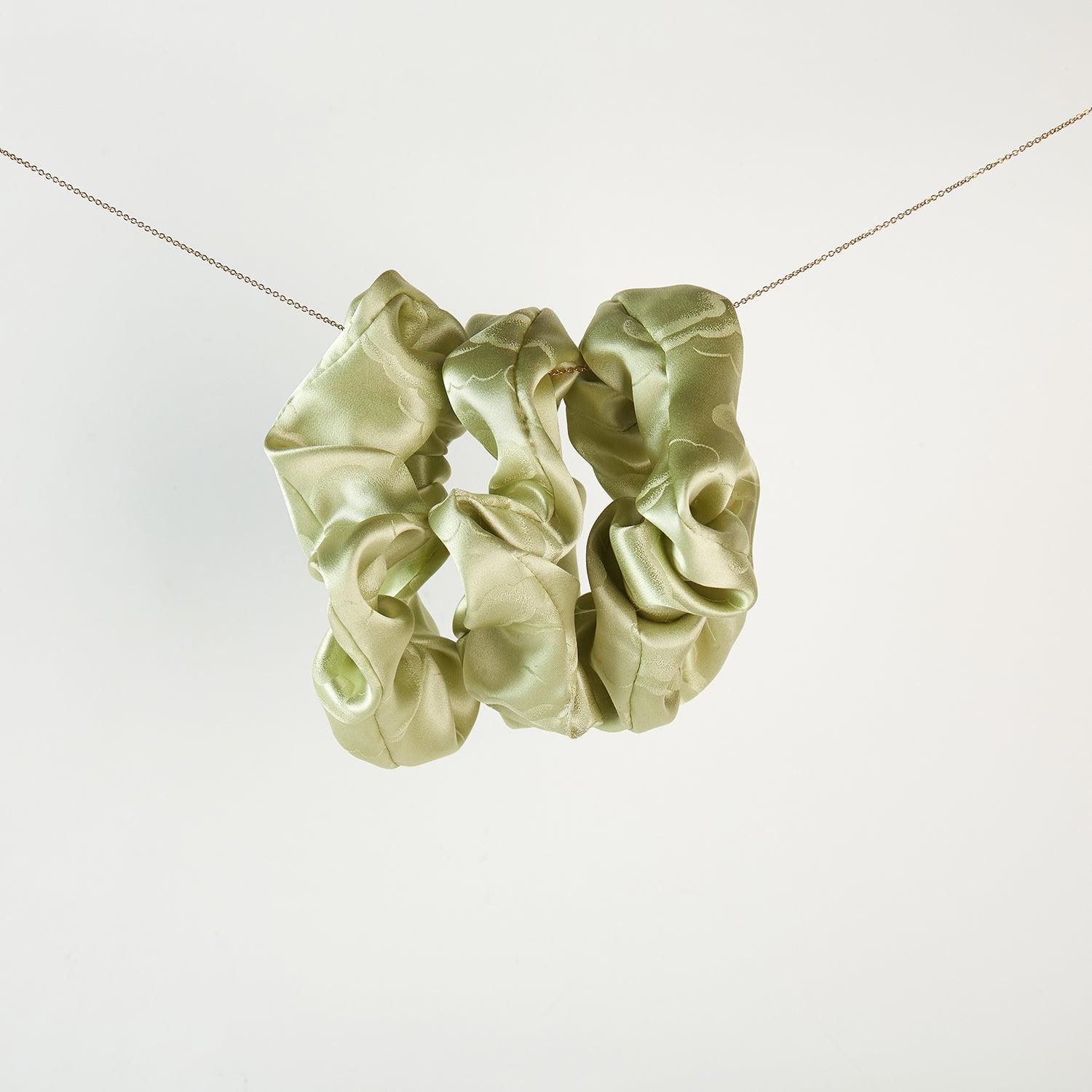 Pure Mulberry Silk French Scrunchie | Green Cloud | Jacquard Silk | 2 inch | 20 Momme | Brush Collection Product Image