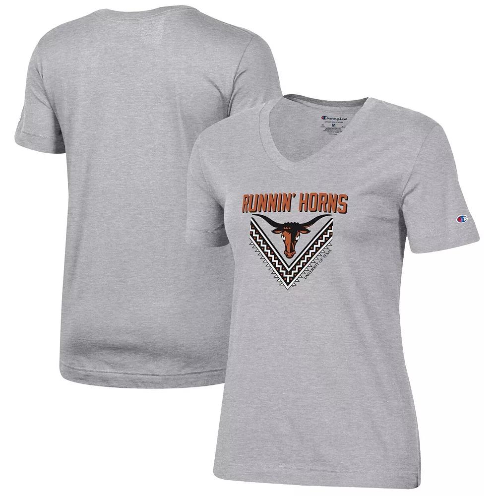 Women's Champion Heathered Gray Texas Longhorns Runnin' Horns V-Neck T-Shirt, Size: Medium, Grey Product Image