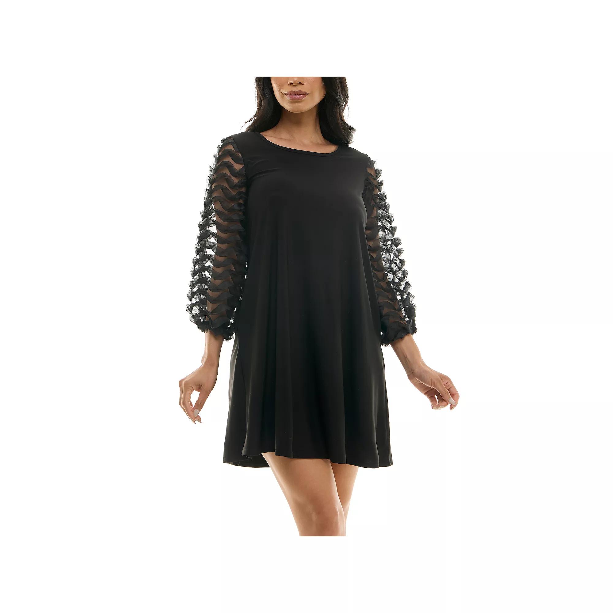 Women's Nina Leonard Mesh Balloon Sleeve Trapeze Dress, Size: Small, Black Product Image
