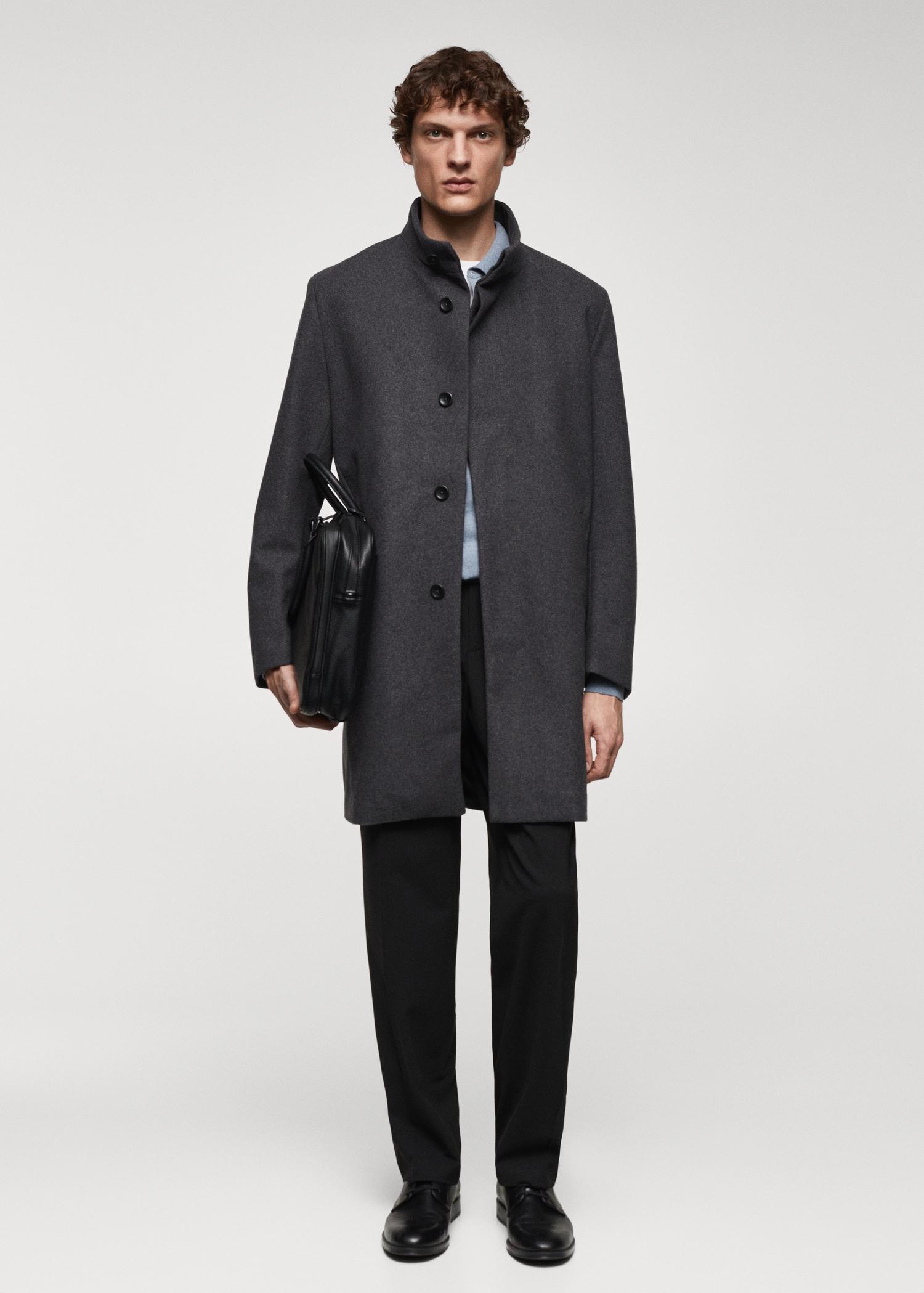 Wool funnel neck coat - Men | MANGO USA Product Image