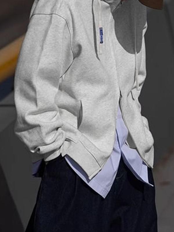 Men's Solid Double Zip Hooded Jacket Product Image