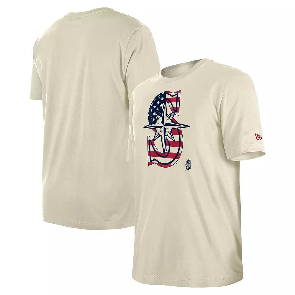 Men's New Era Cream Seattle Mariners 4th of July Flag Fill T-Shirt, Size: Small, Beige Product Image