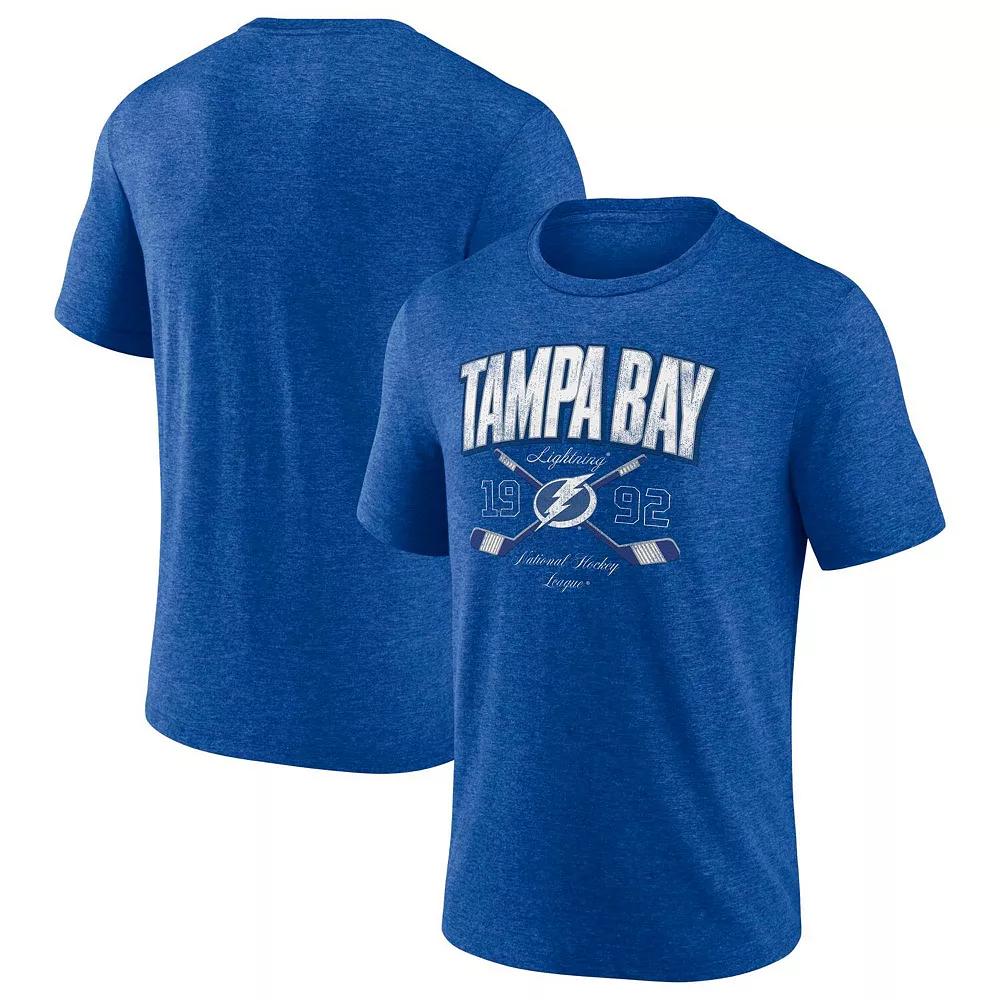Men's Fanatics Heather Blue Tampa Bay Lightning Cross Sticks Tri-Blend T-Shirt,  Product Image