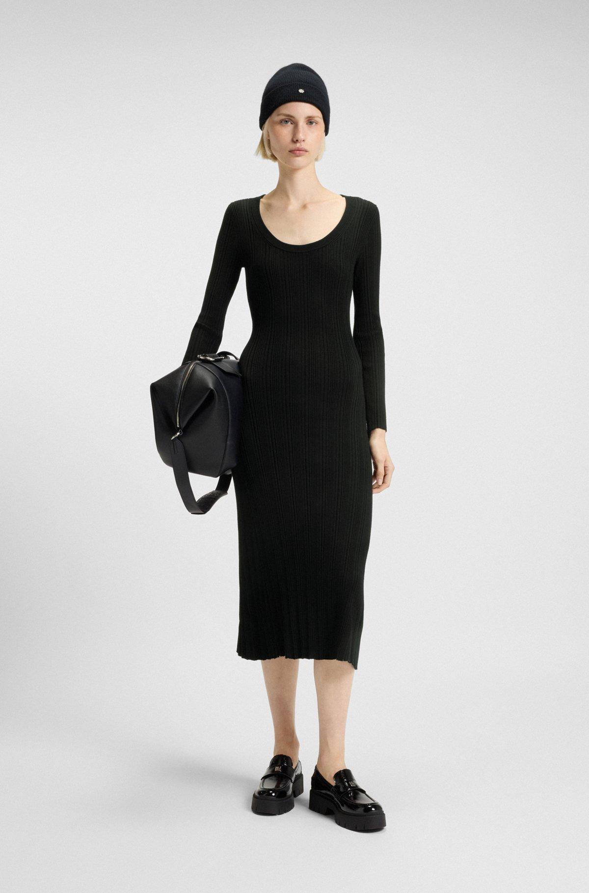 Slim-fit midi dress in ribbed crepe fabric Product Image