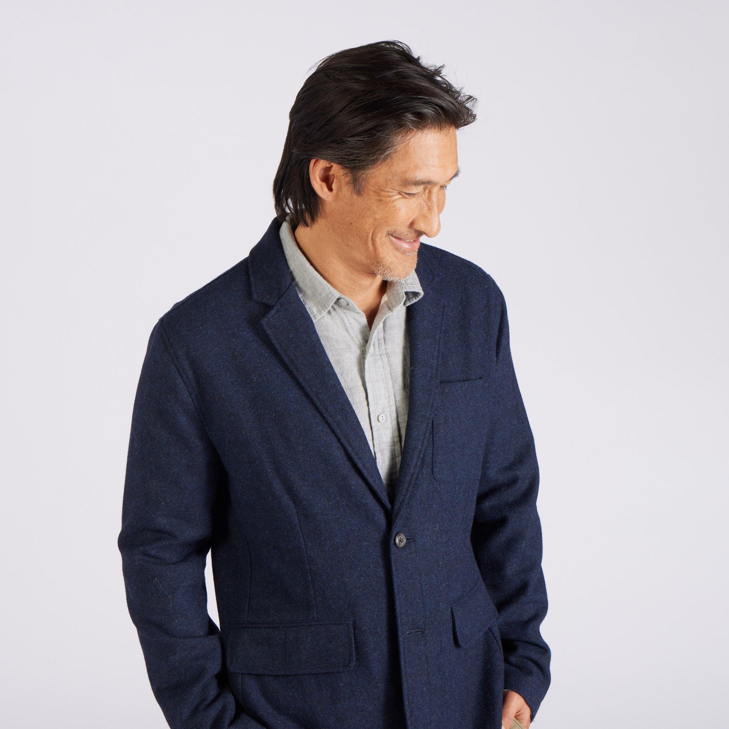 Hopsack Midweight Wool Blazer - Navy Product Image