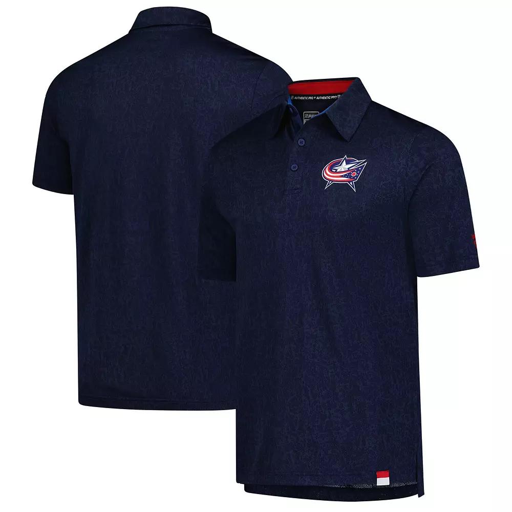 Men's Fanatics  Navy Columbus Blue Jackets Jacquard Polo, Size: XXL Product Image