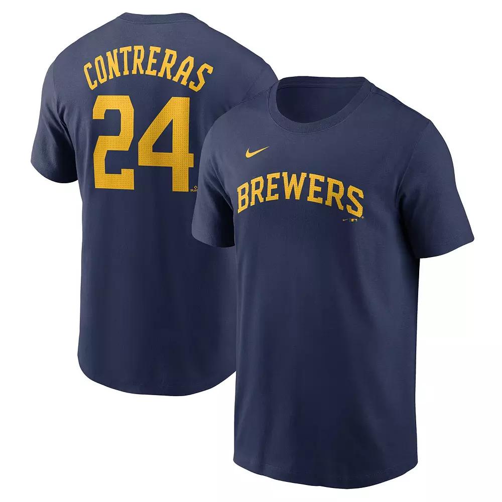 Men's Nike William Contreras Navy Milwaukee Brewers Fuse Name & Number T-Shirt, Size: XL, Blue Product Image