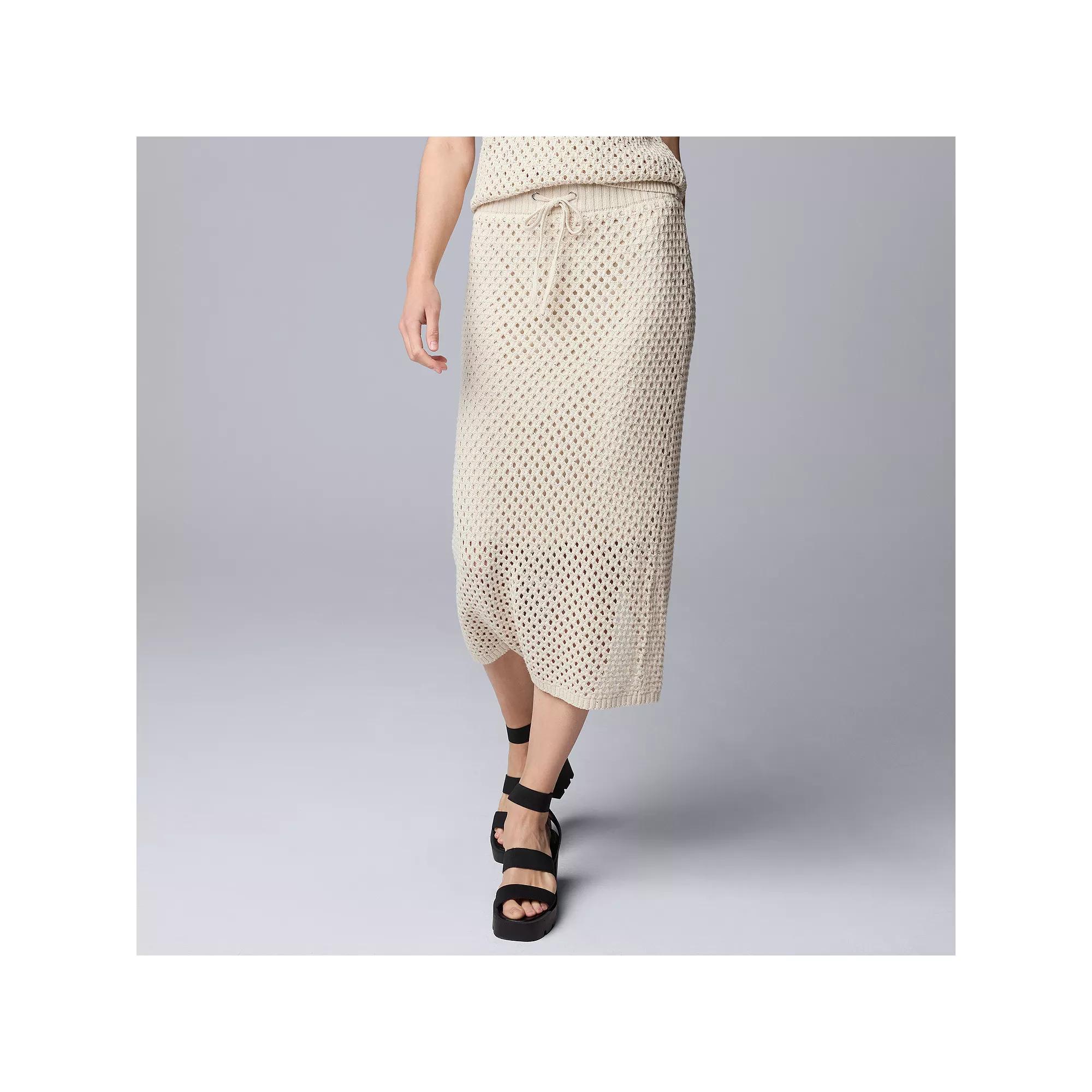 Women's Simply Vera Vera Wang Mesh Knit Drawstring Midi Skirt, Size: XXL, Oatmeal Product Image