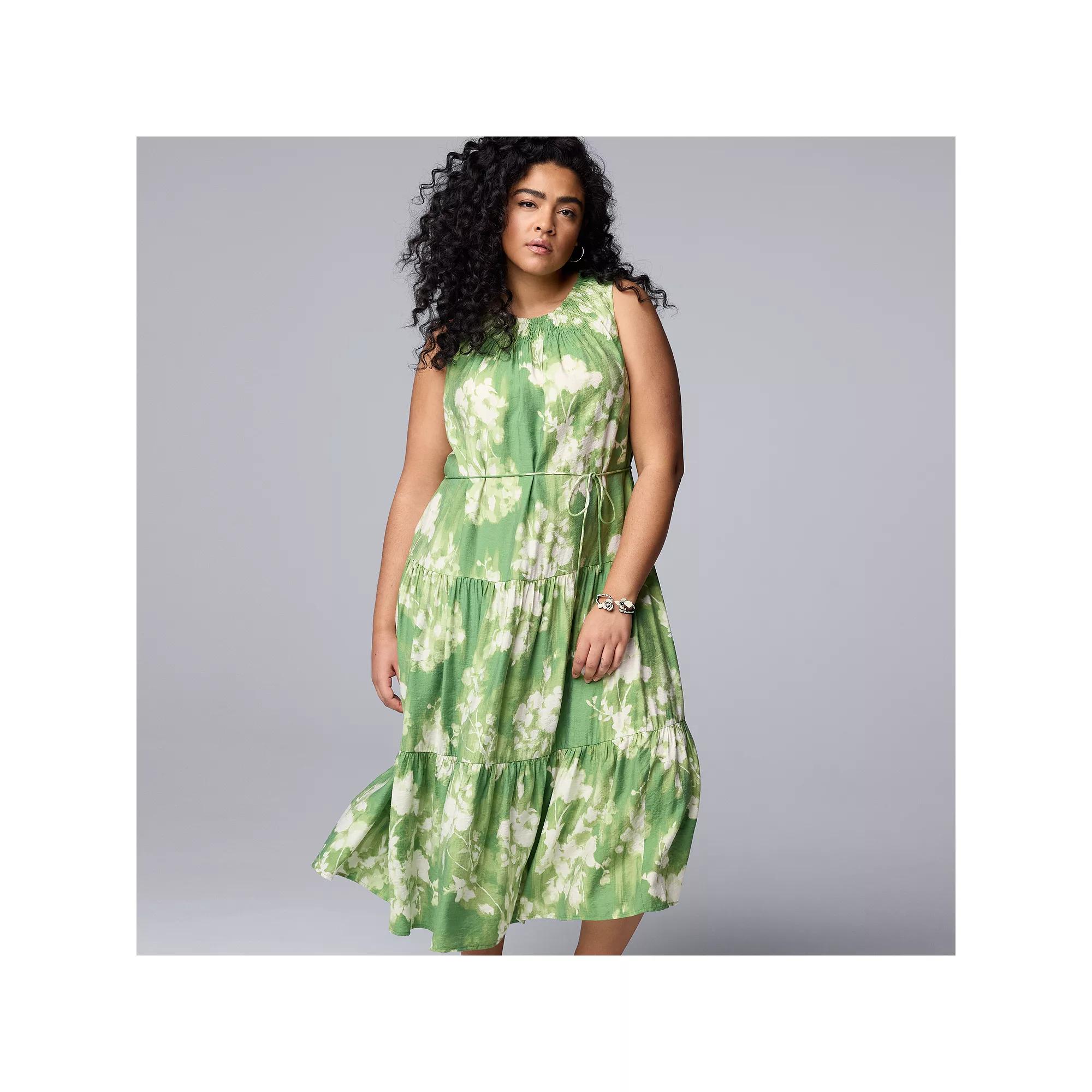 Plus Size Simply Vera Vera Wang Smocked Maxi Dress, Womens Product Image
