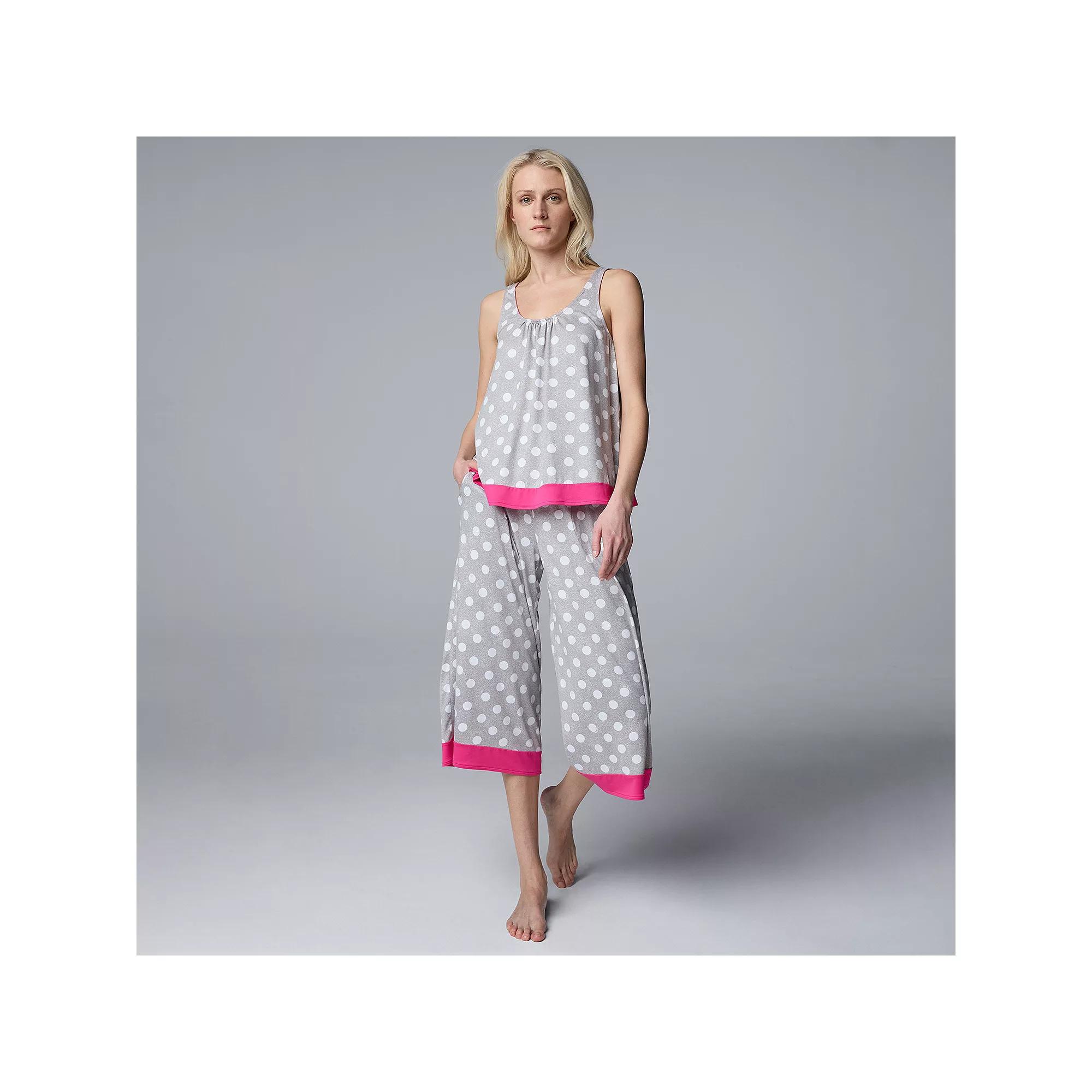 Womens Simply Vera Vera Wang 2-Piece Tank & Culotte Pants Sleep Set Grey Grey Dot Product Image