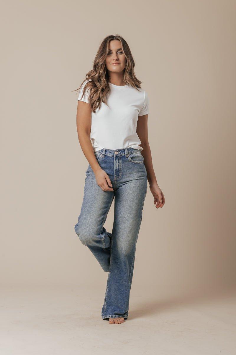 Stretch Cotton Short Sleeve Tee - White Female Product Image